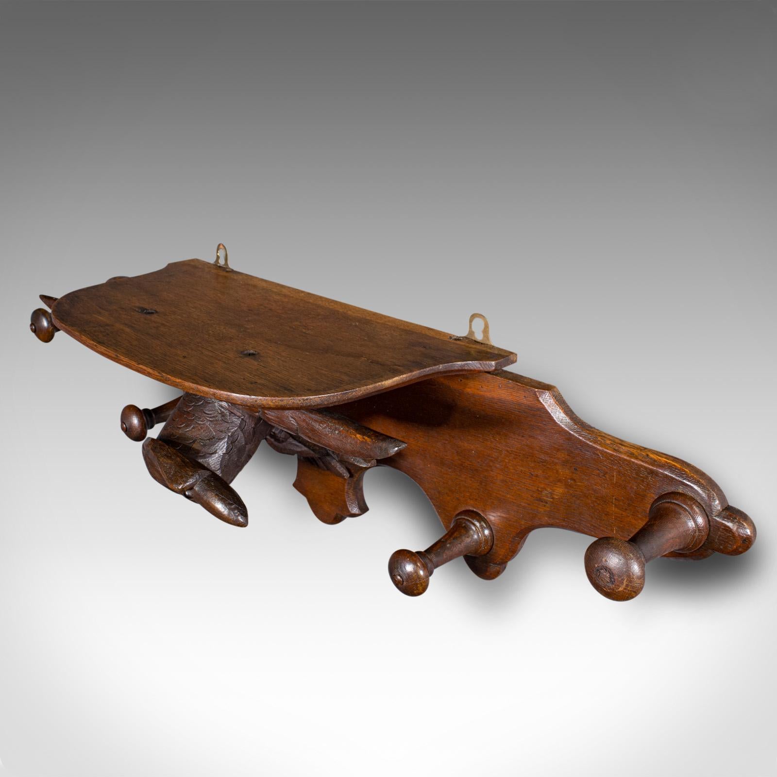 Antique Carved Eagle Coat Rack, Scottish, Oak, Hall Peg Mount, Victorian, C.1900 In Good Condition For Sale In Hele, Devon, GB