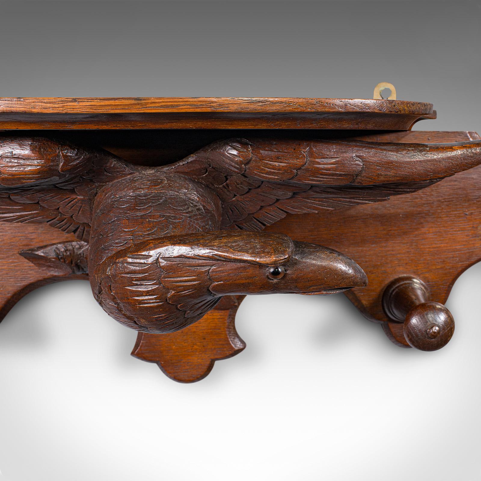 19th Century Antique Carved Eagle Coat Rack, Scottish, Oak, Hall Peg Mount, Victorian, C.1900 For Sale