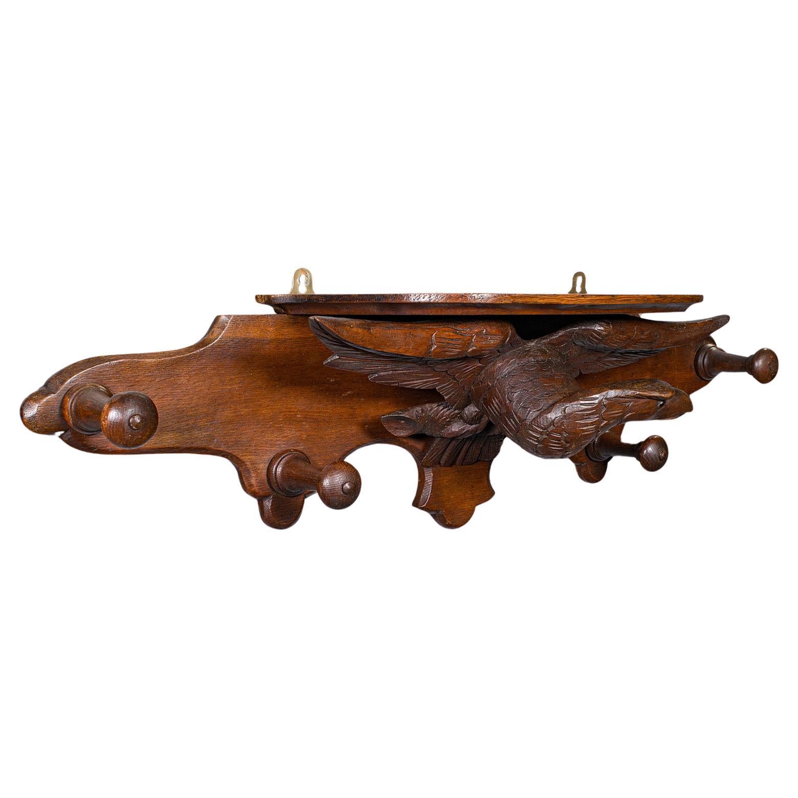 Antique Carved Eagle Coat Rack, Scottish, Oak, Hall Peg Mount, Victorian, C.1900 For Sale