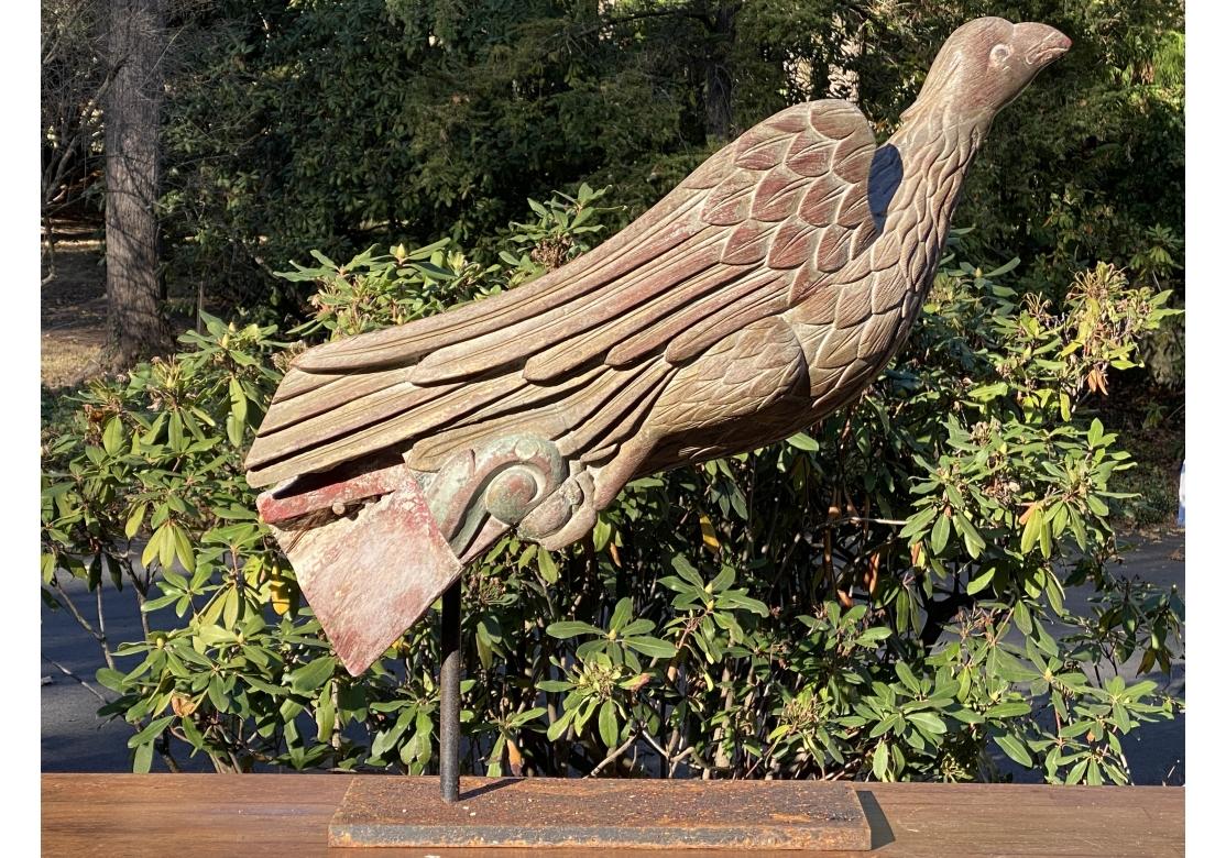 Hand-Carved Antique Carved Eagle Form Architectural Decorative Element For Sale