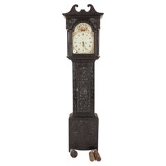 Antique Carved Ebonized Pine Grandfather Long Case Clock, Scotland 1880, H372