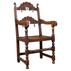 Antique Carved Elbow Chair, Oak, Side, Hall Seat, Jacobean Revival, Victorian