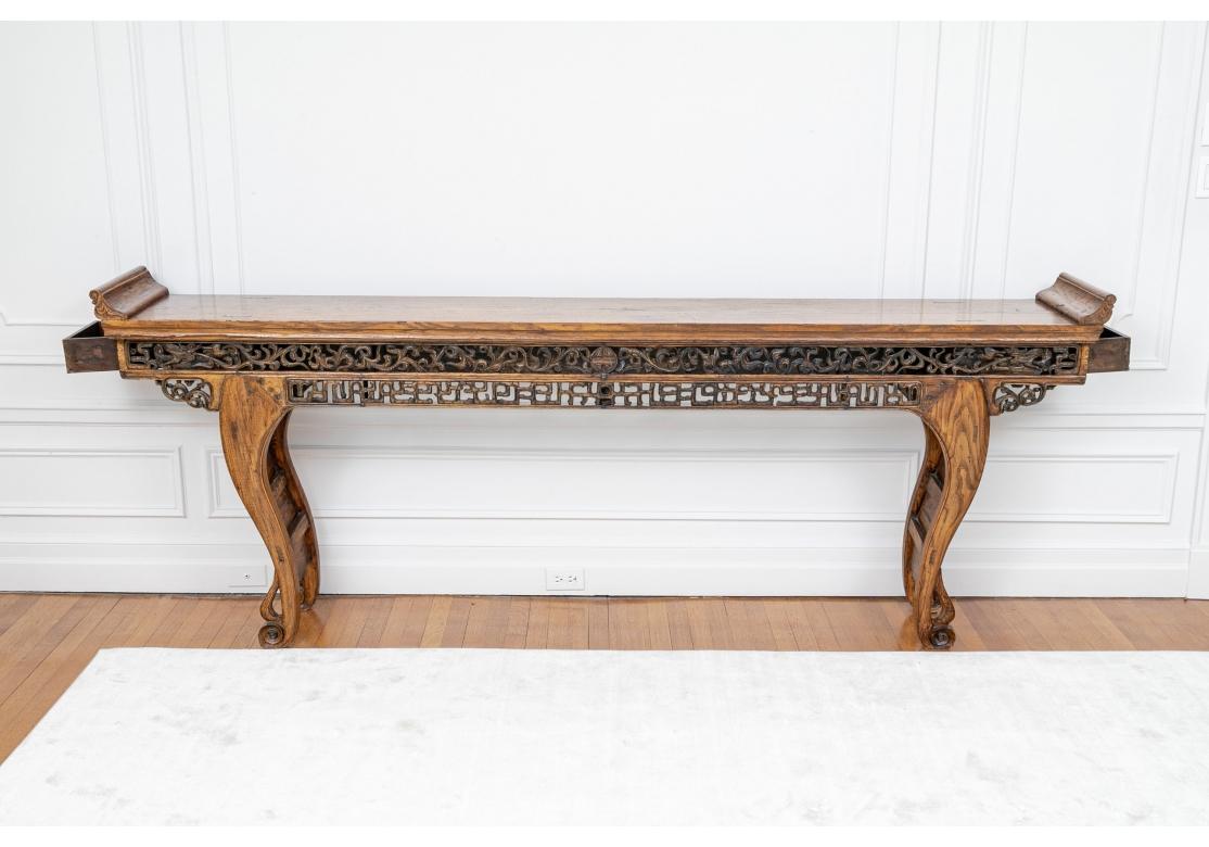 Antique Carved Elmwood Northern Chinese Altar Table For Sale 3