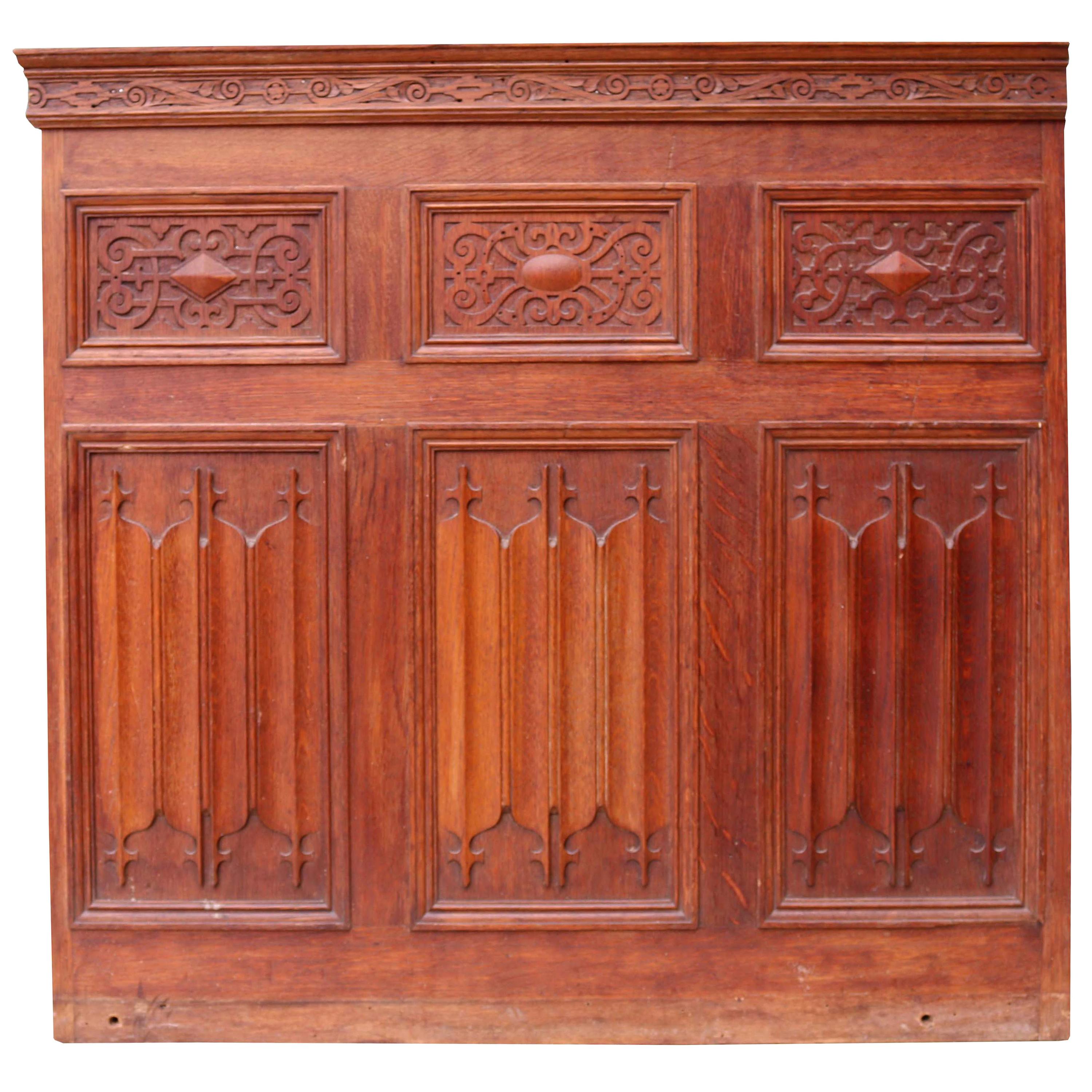 Antique Carved English Oak Linenfold Panelling