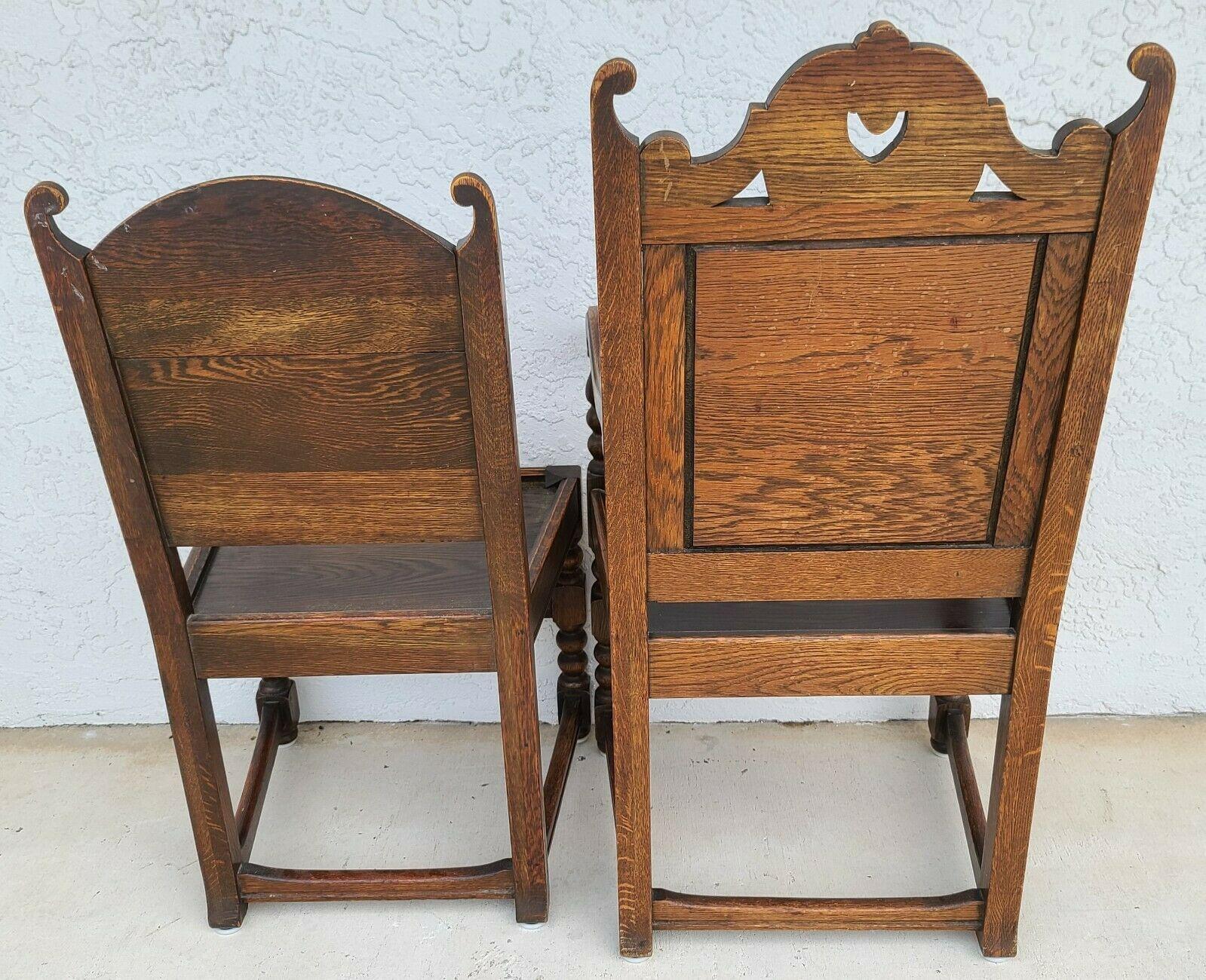 Antique Carved English Oak Tudor Dining Chairs, Set of 6 1