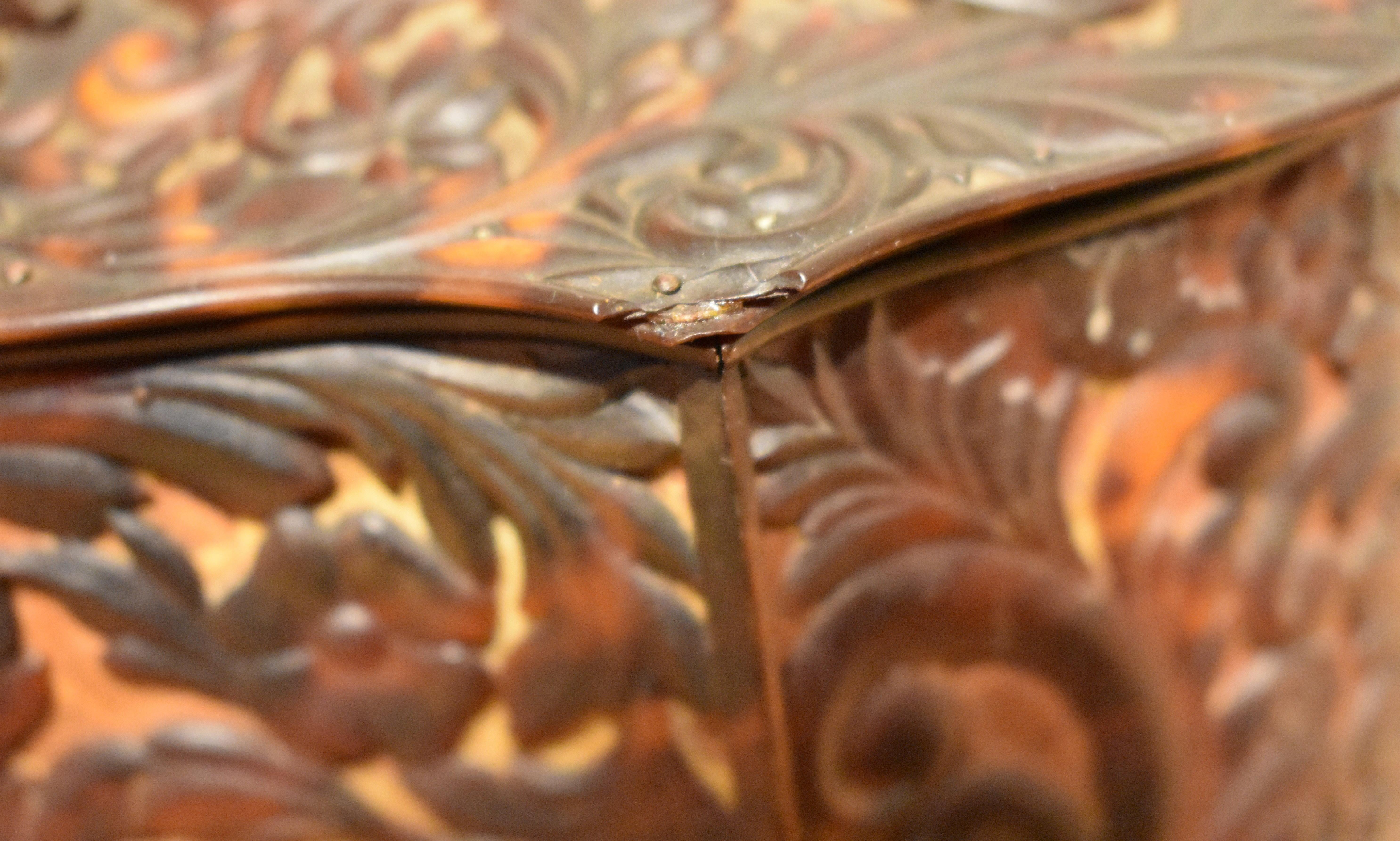 Velvet FINAL SALE Antique Carved Faux Tortoiseshell Jewelry Box For Sale