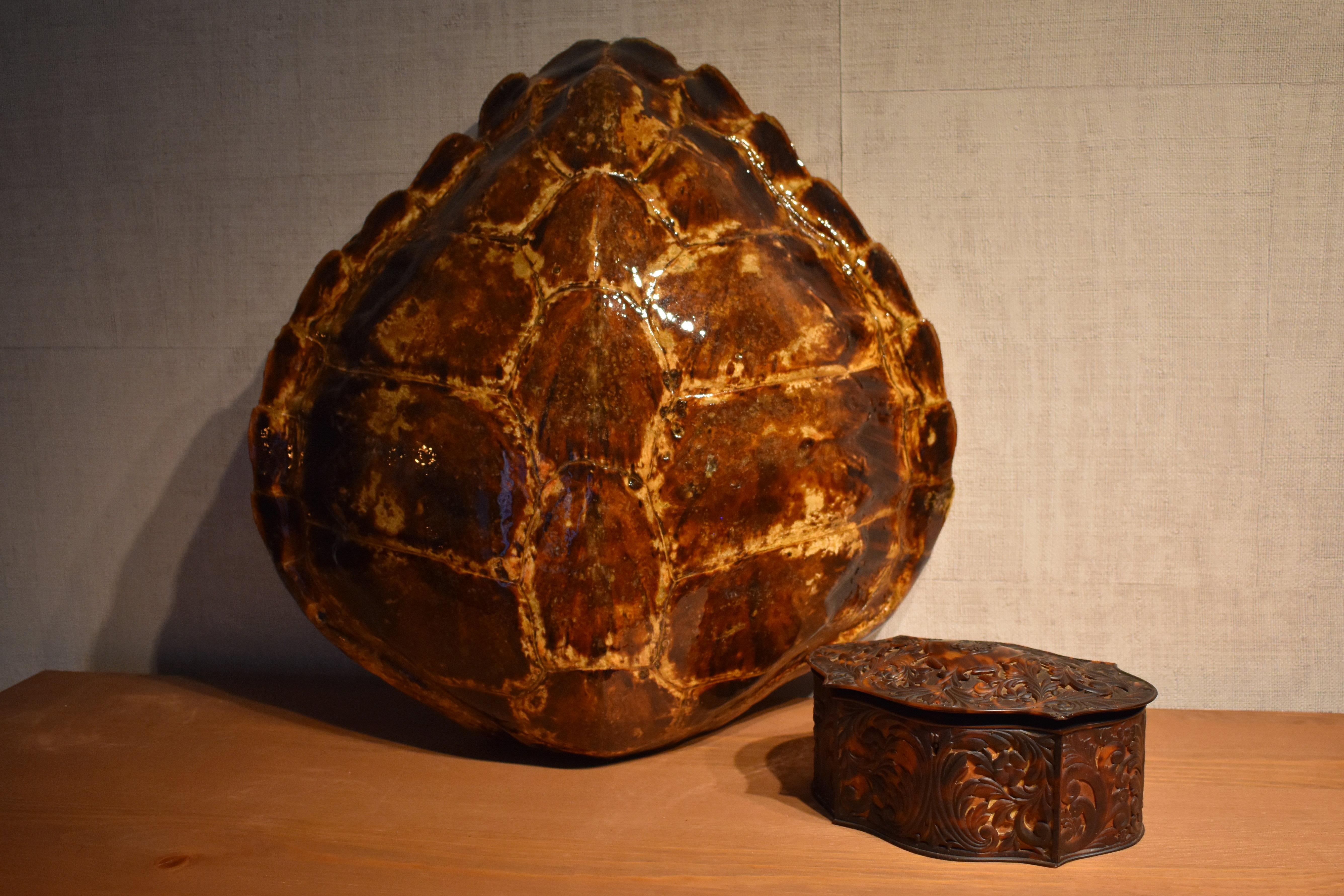 FINAL SALE Antique Carved Faux Tortoiseshell Jewelry Box In Good Condition For Sale In Amsterdam, NL