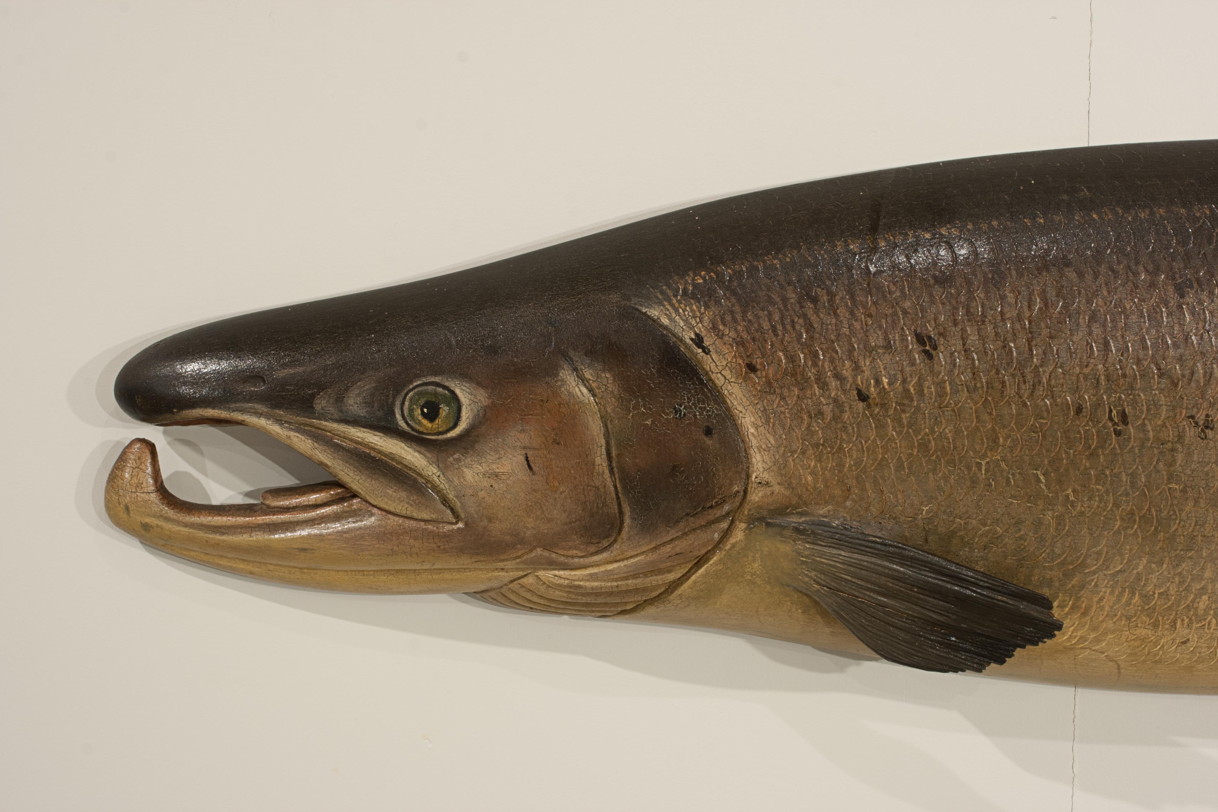 Sporting Art Antique Carved Fish Trophy of a Fochaber Salmon. For Sale