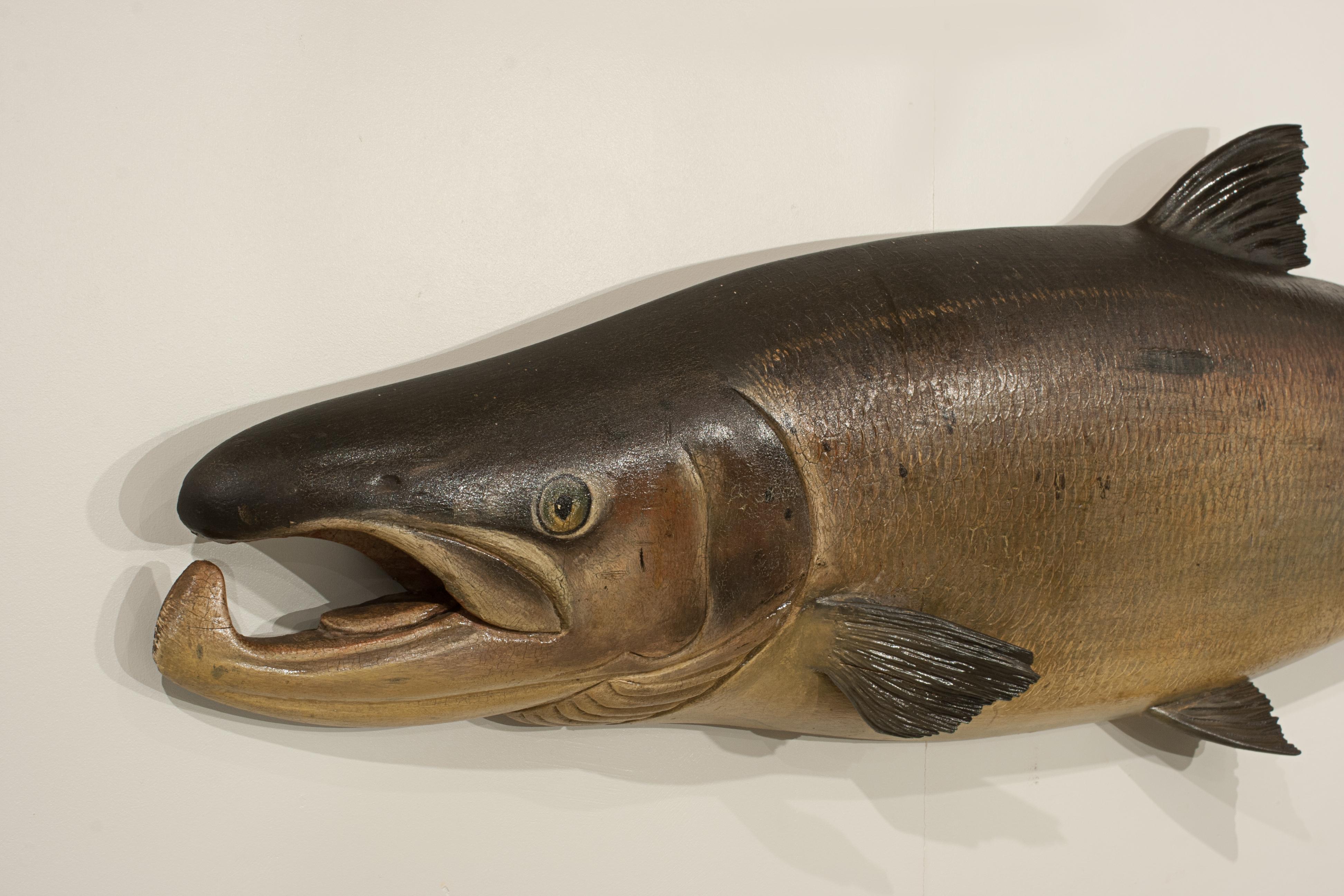 Early 20th Century Antique Carved Fish Trophy of a Fochaber Salmon. For Sale