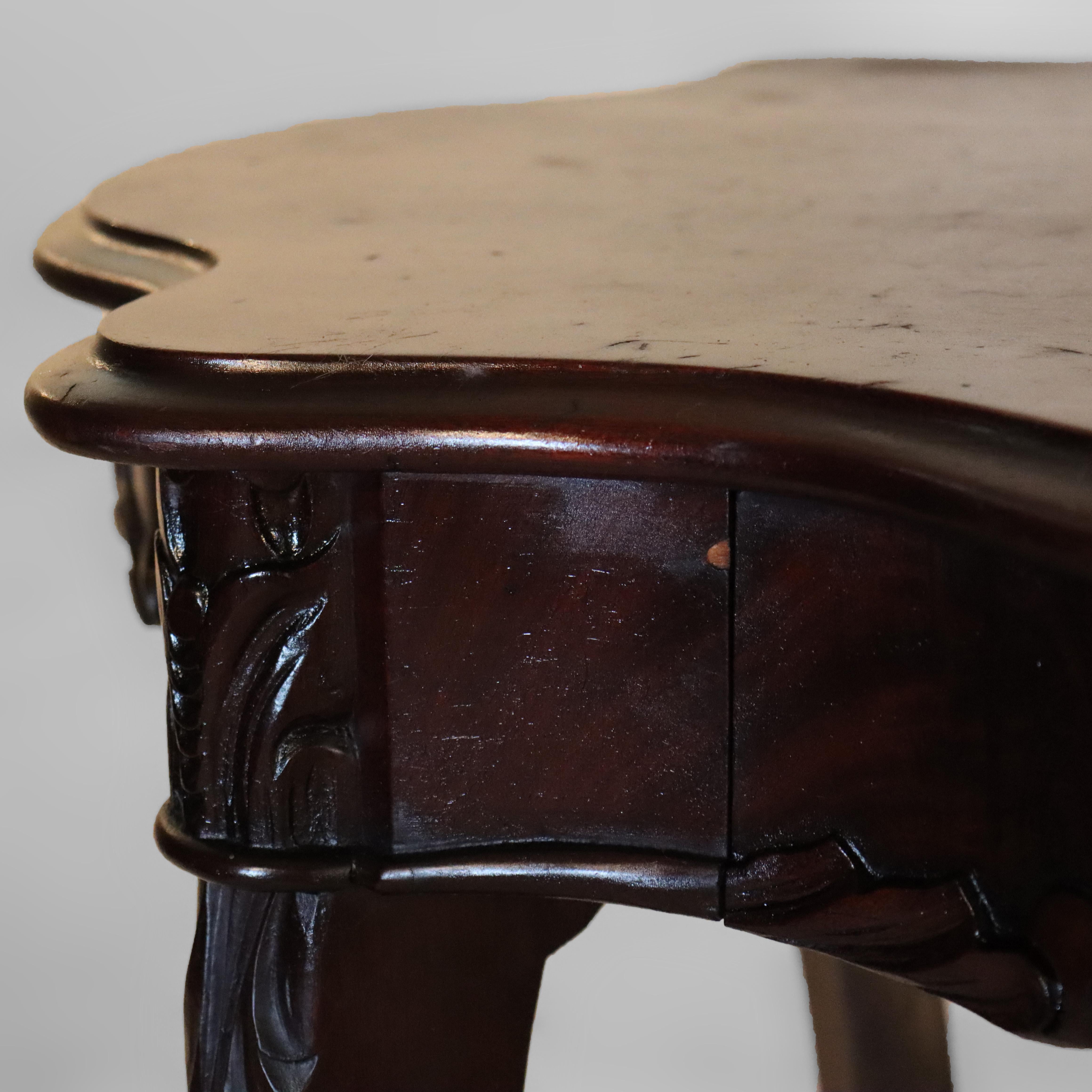 Mesa antigua de caoba tallada con tapa de tortuga C1880 en venta 5