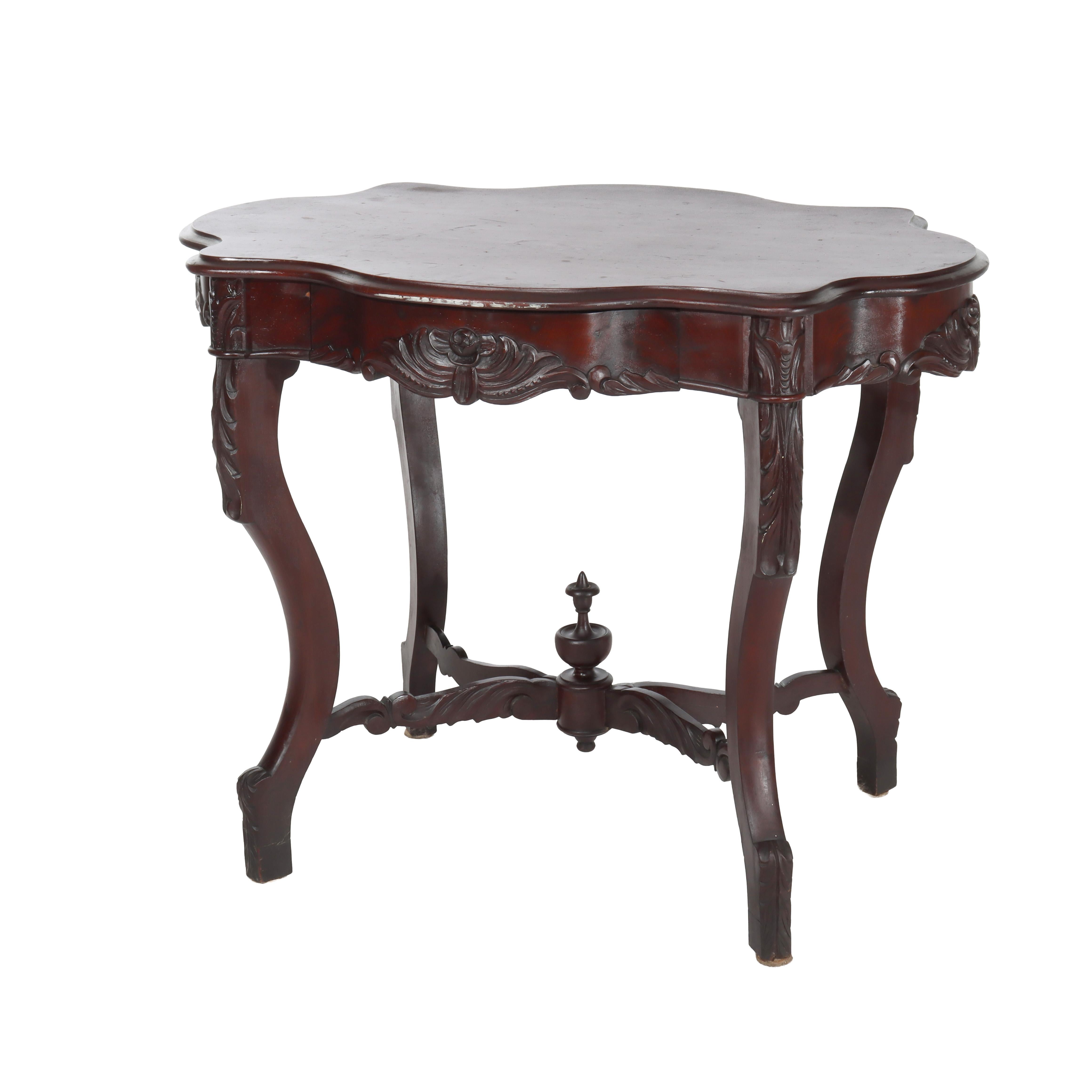 Mesa antigua de caoba tallada con tapa de tortuga C1880
Medidas - 29 3/4
