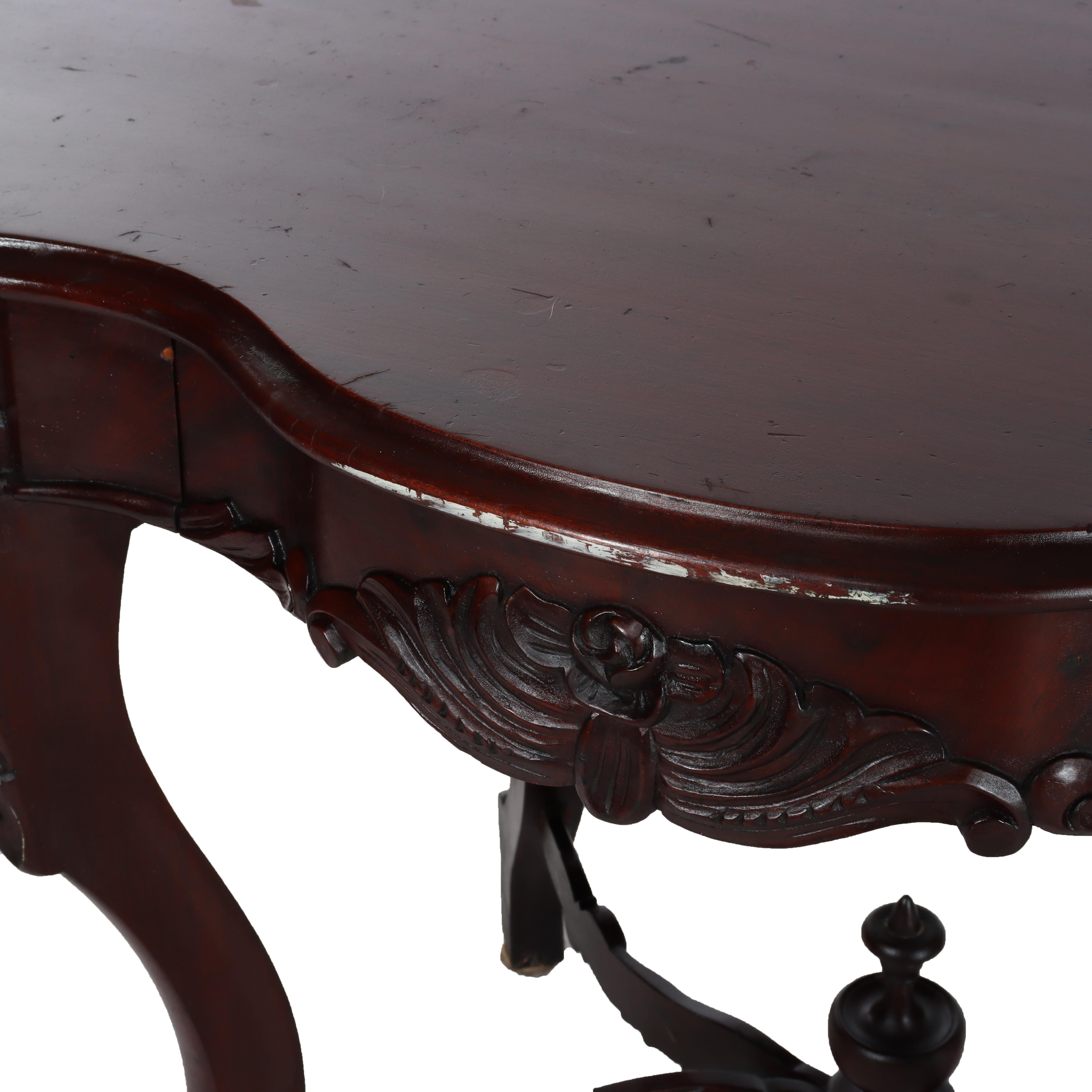 Mesa antigua de caoba tallada con tapa de tortuga C1880 en Bueno estado para la venta en Big Flats, NY