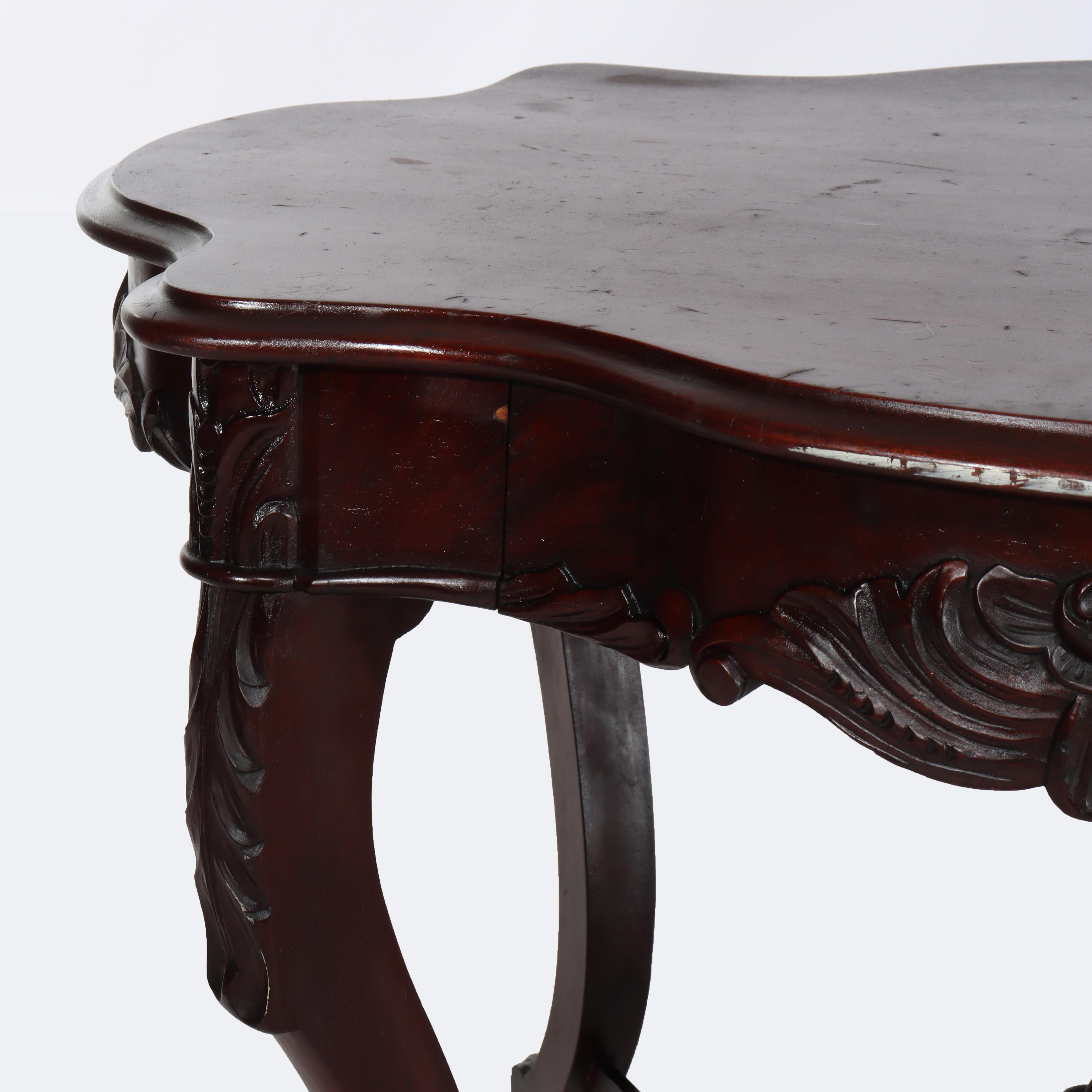 Mesa antigua de caoba tallada con tapa de tortuga C1880 en venta 1