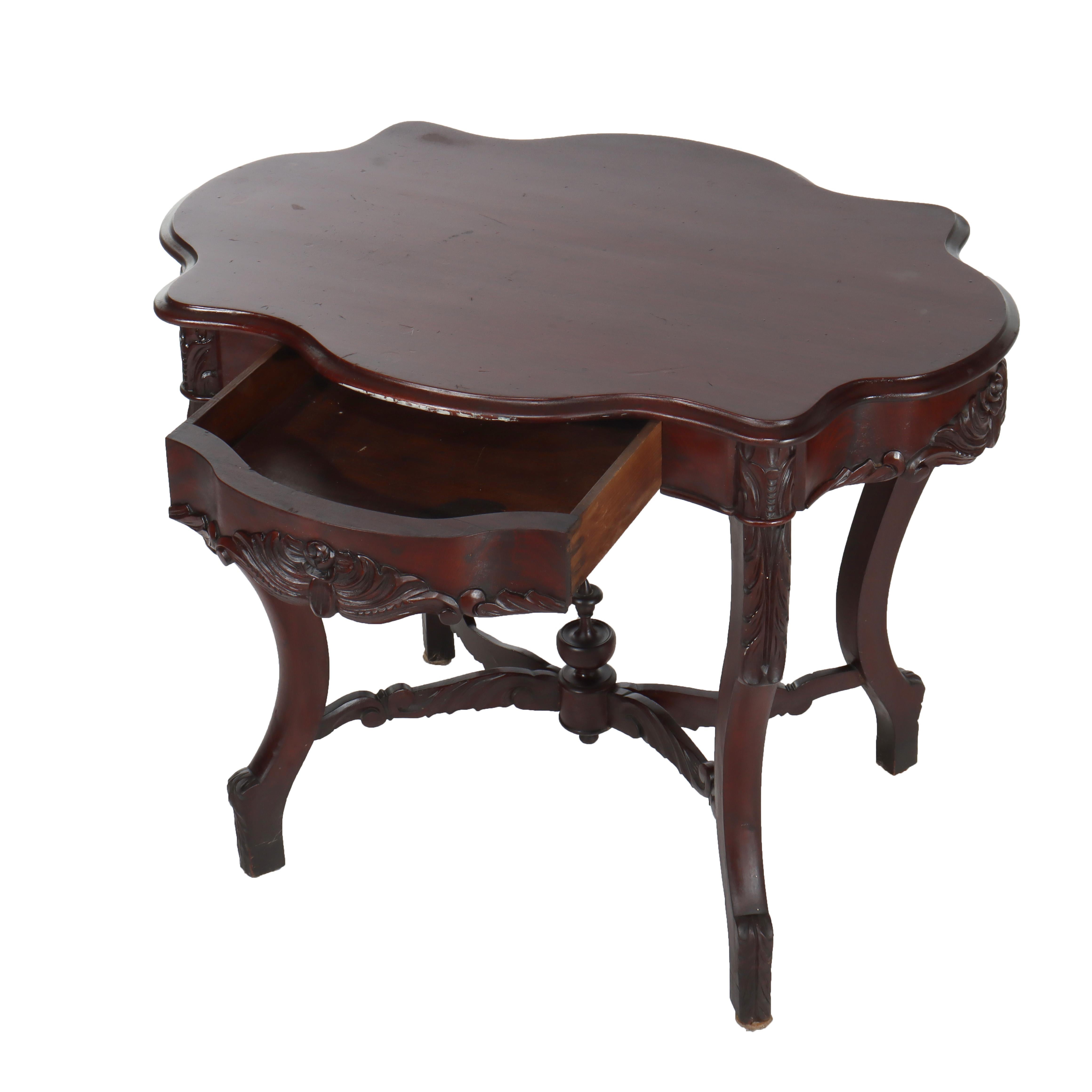 Mesa antigua de caoba tallada con tapa de tortuga C1880 en venta 2