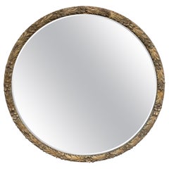 Antique Carved Foliate Round Giltwood Mirror, Circa 1940s