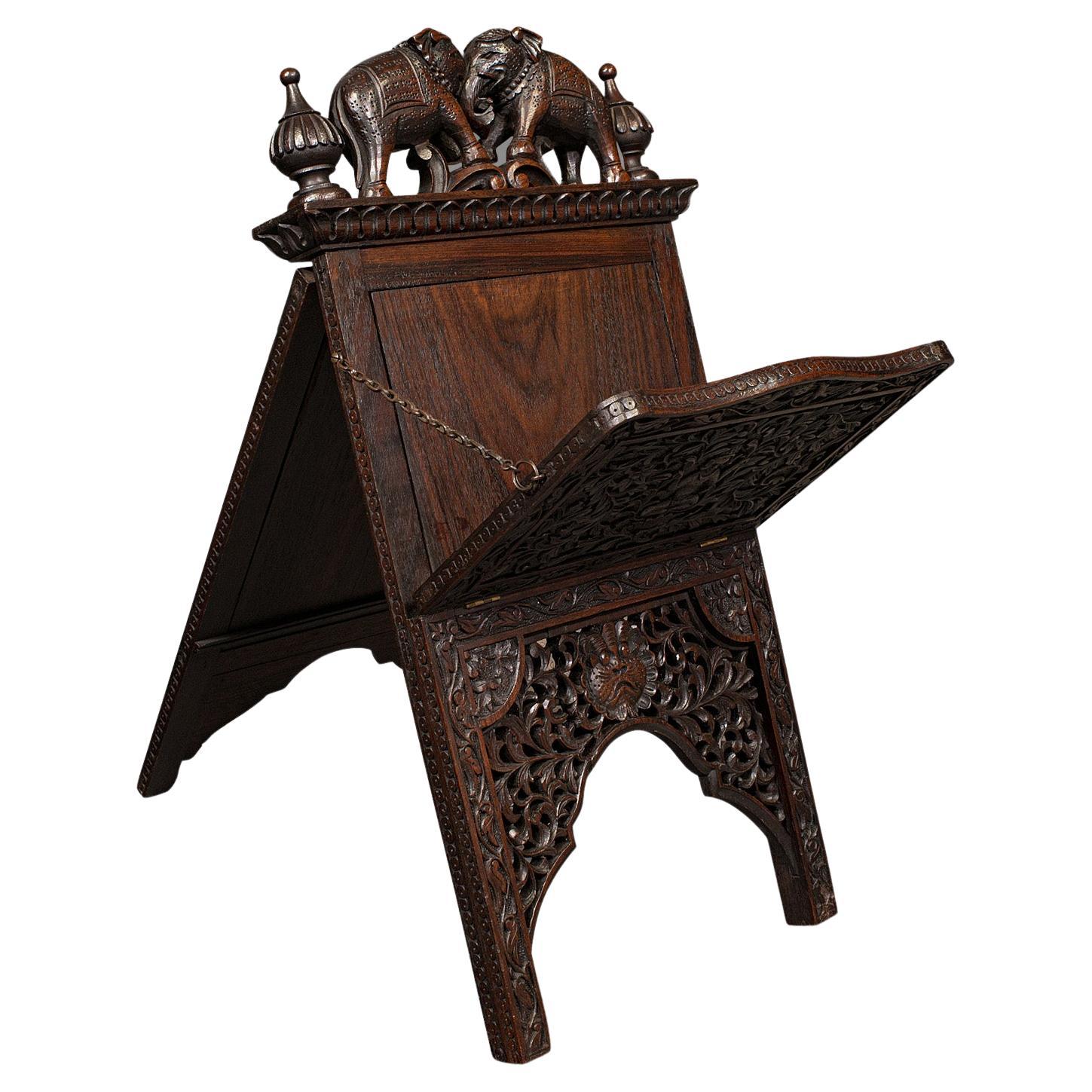 Antique Carved Folio Stand, Burmese, Teak, Gentleman's Newspaper Rack, Victorian For Sale
