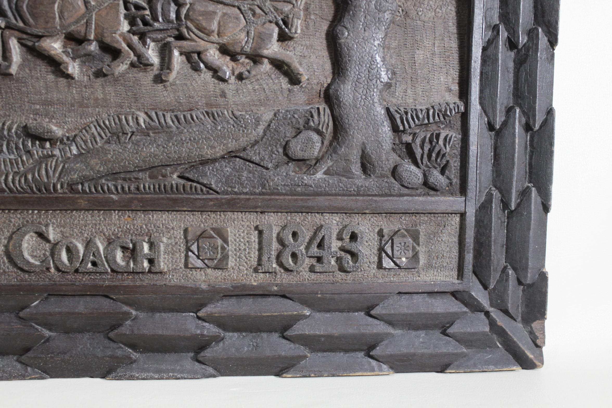Hand-Carved Antique Carved Folk Art Wooden Wall Hanging Commemorating The Royal Mail For Sale