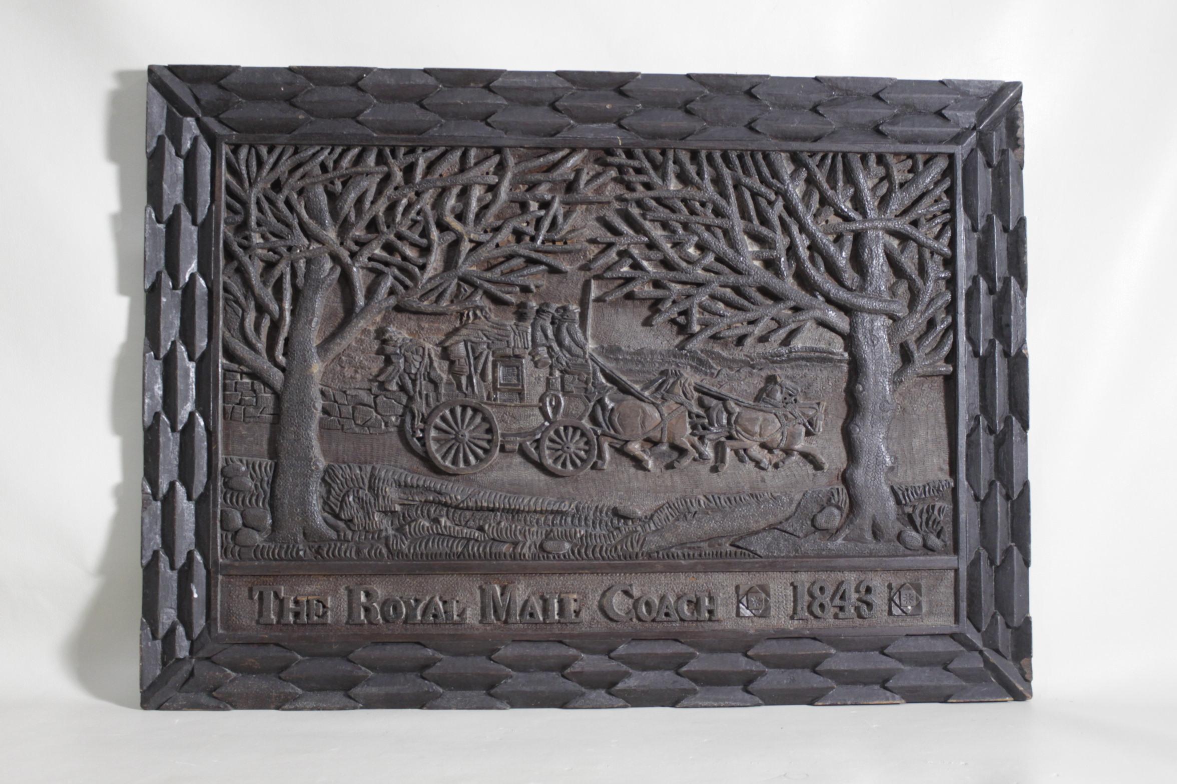 Antique Carved Folk Art Wooden Wall Hanging Commemorating The Royal Mail In Good Condition For Sale In Hamilton, Ontario