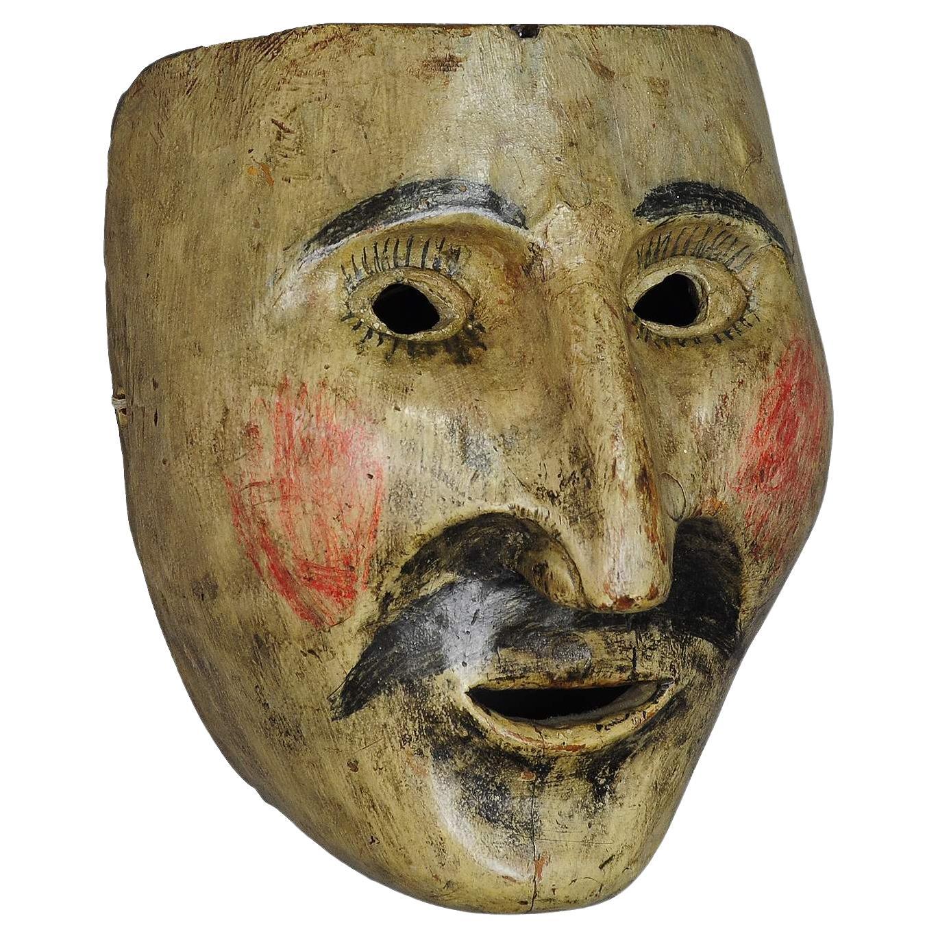 Antike geschnitzte Volkskunst Karneval Fasnet Maske, Süd Tyrol, ca