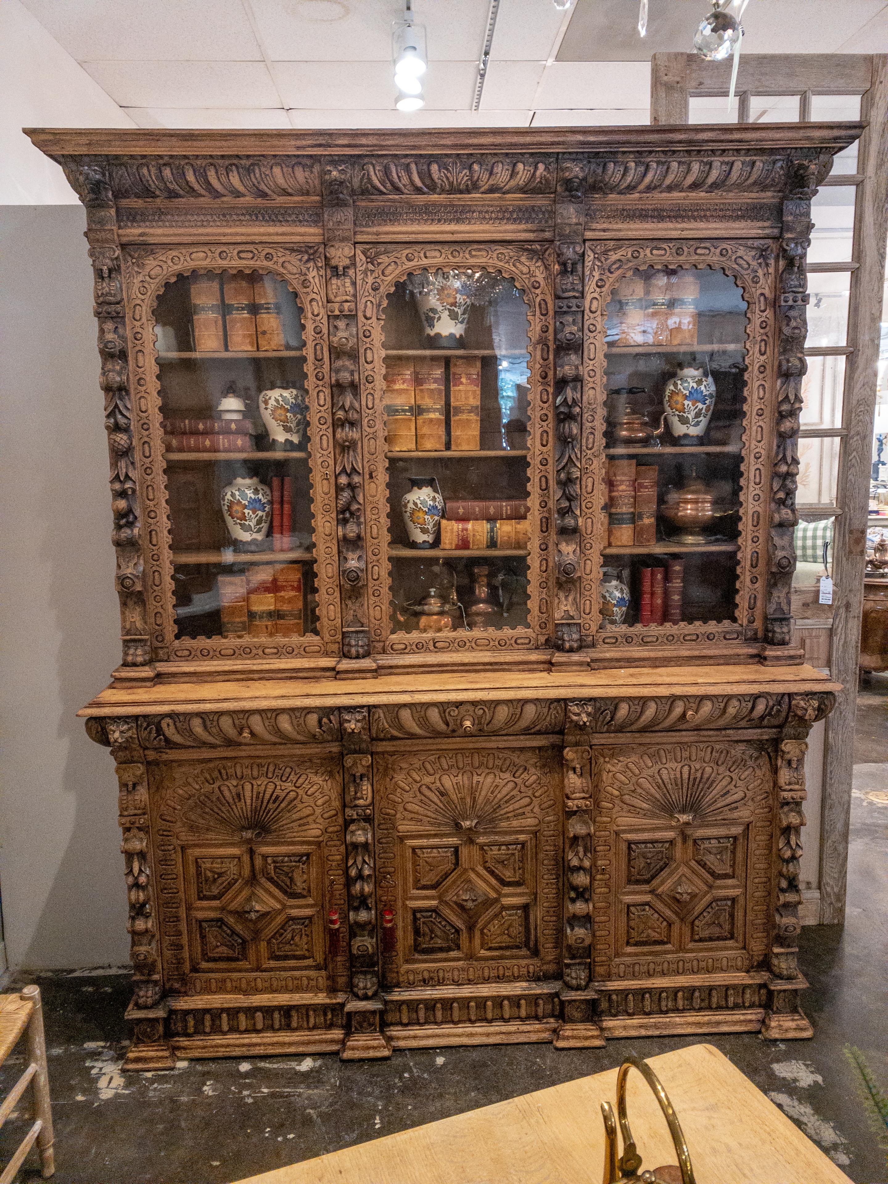 French Provincial Antique Carved French Hunt Cabinet For Sale