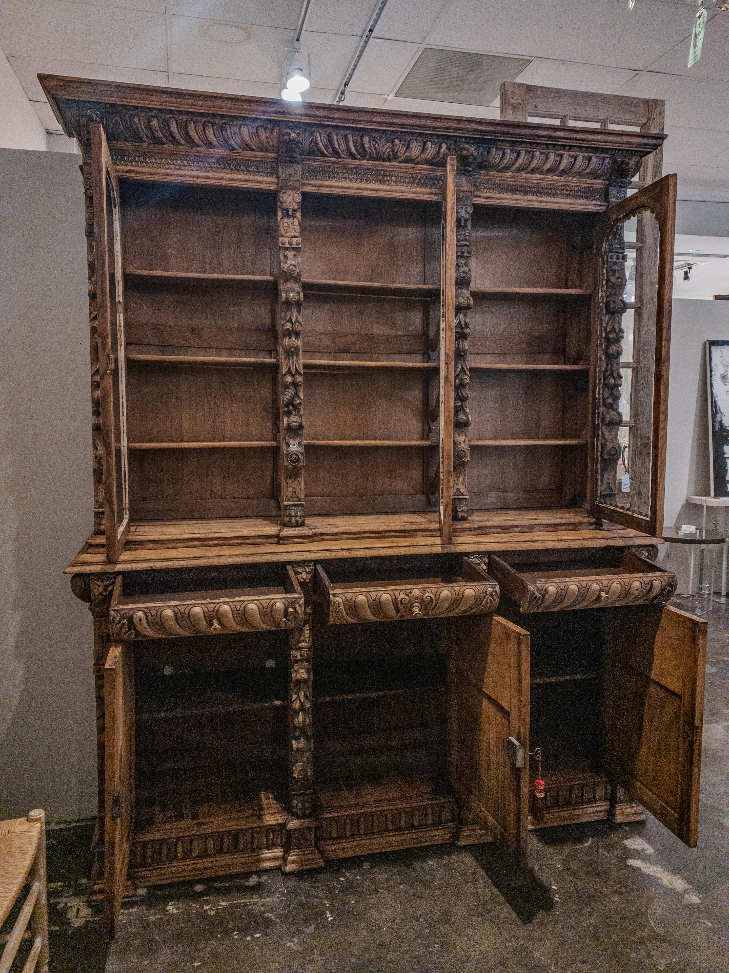 19th Century Antique Carved French Hunt Cabinet For Sale
