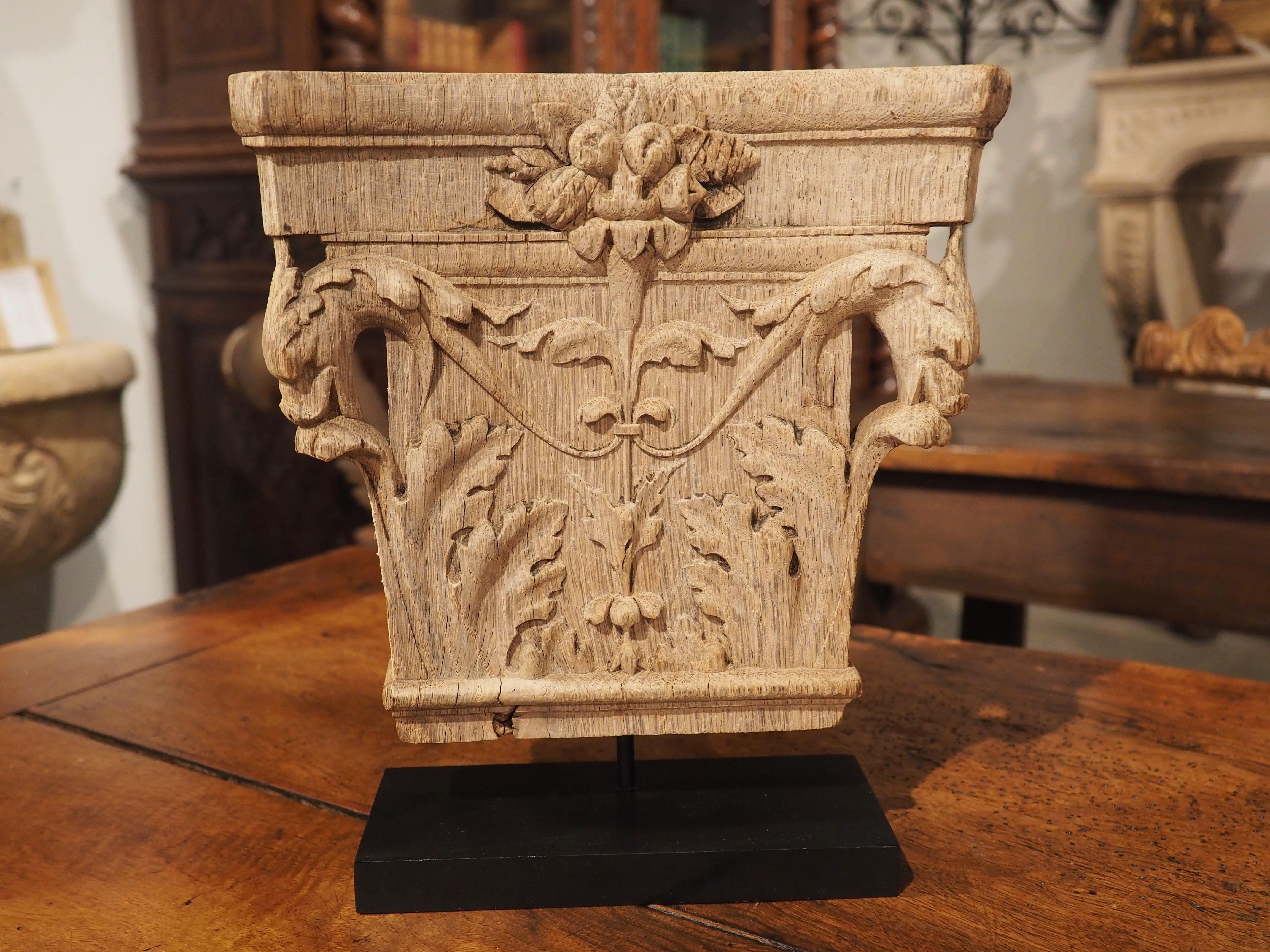 Antique Carved French Oak Capital on Stand, Dated 1841 10