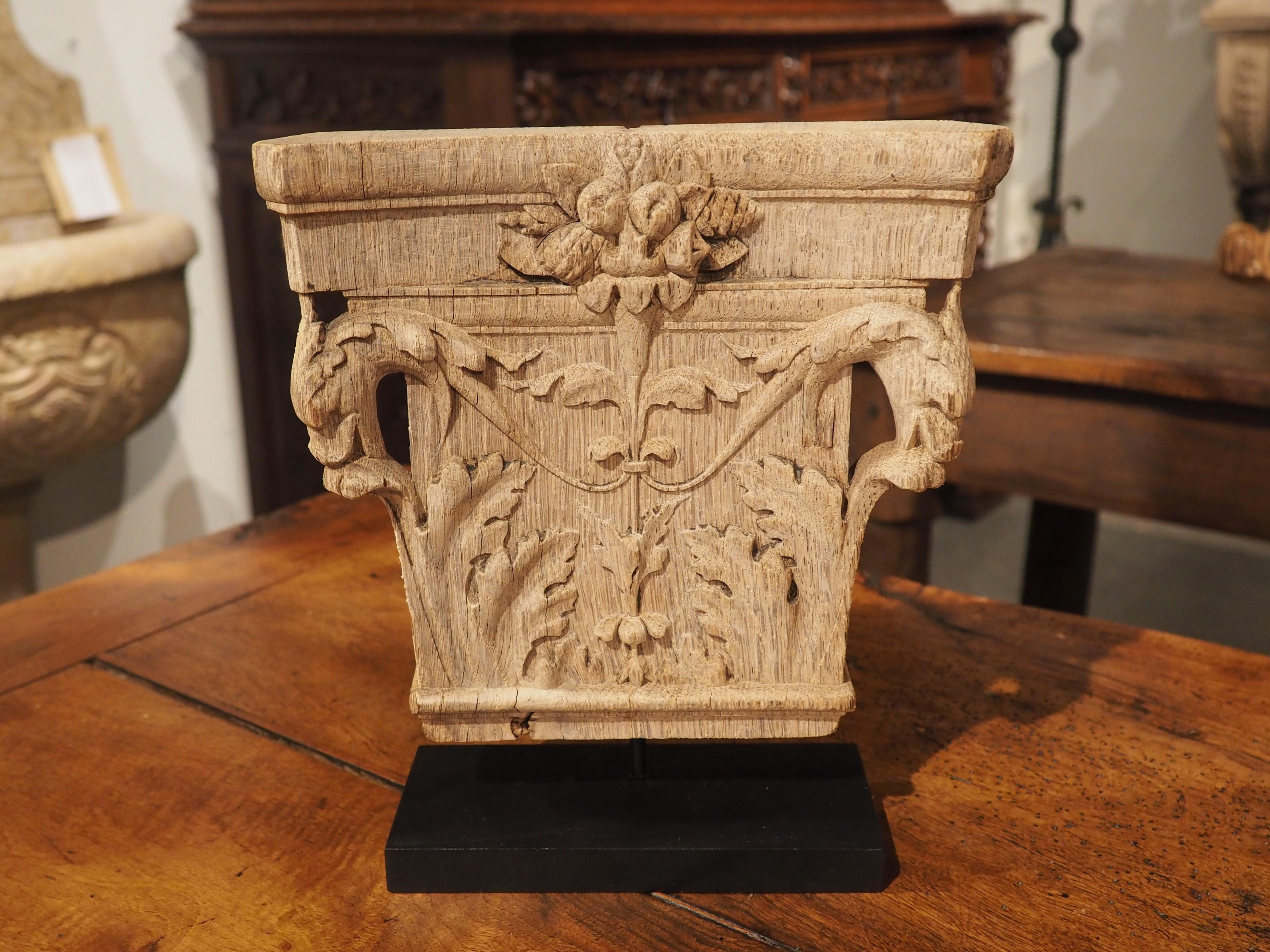Antique Carved French Oak Capital on Stand, Dated 1841 12