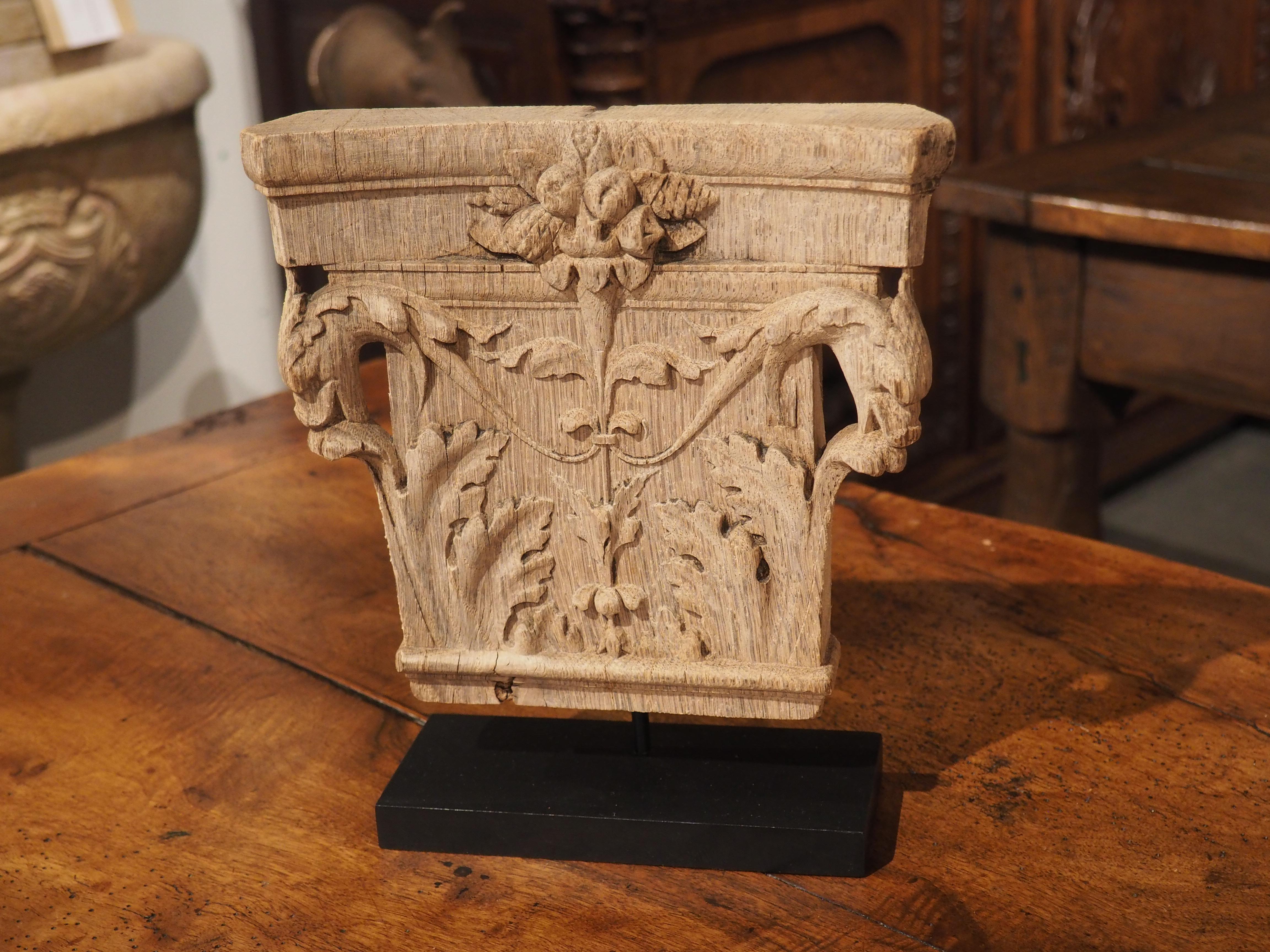 Hand-Carved Antique Carved French Oak Capital on Stand, Dated 1841