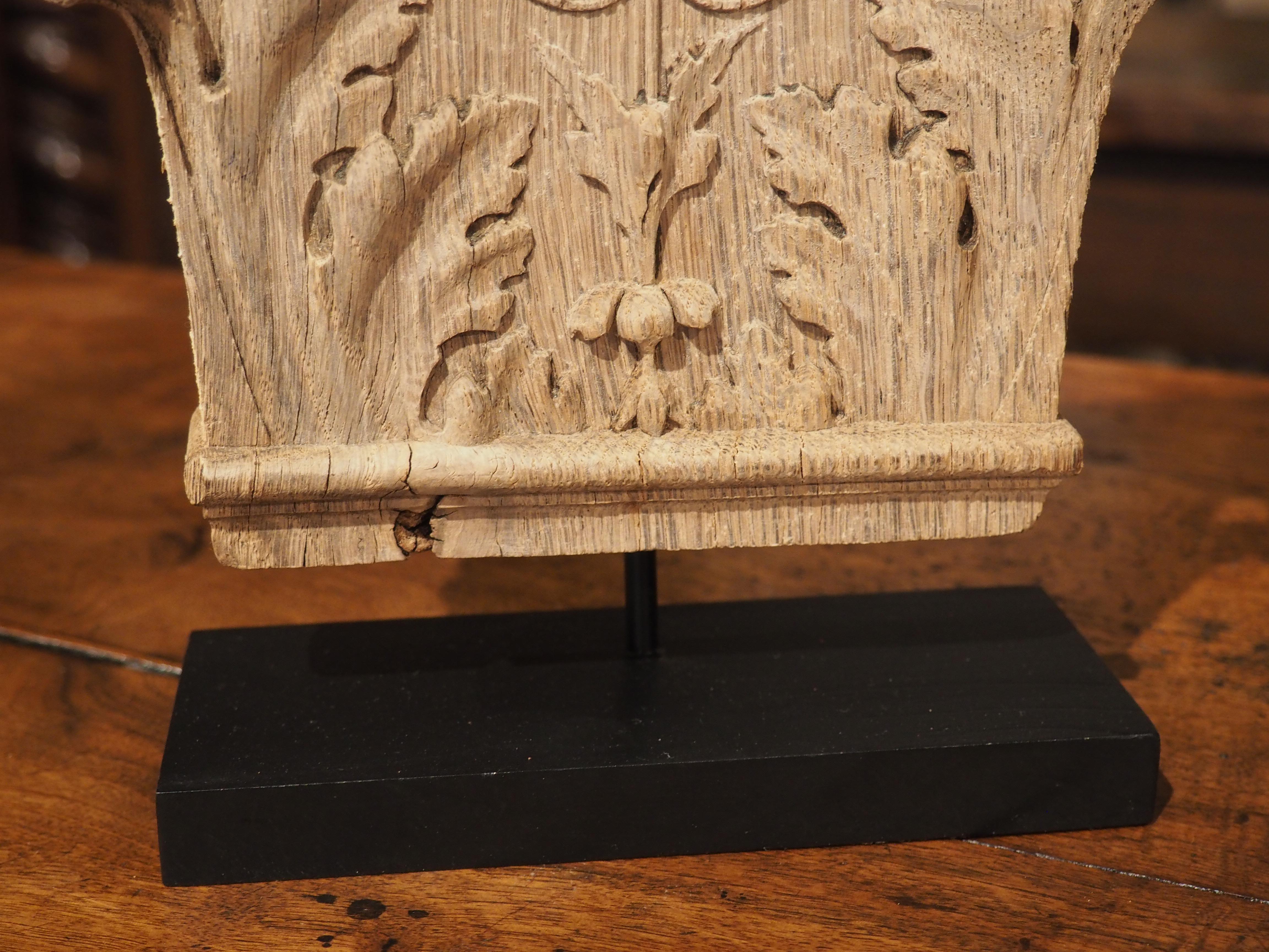Mid-19th Century Antique Carved French Oak Capital on Stand, Dated 1841