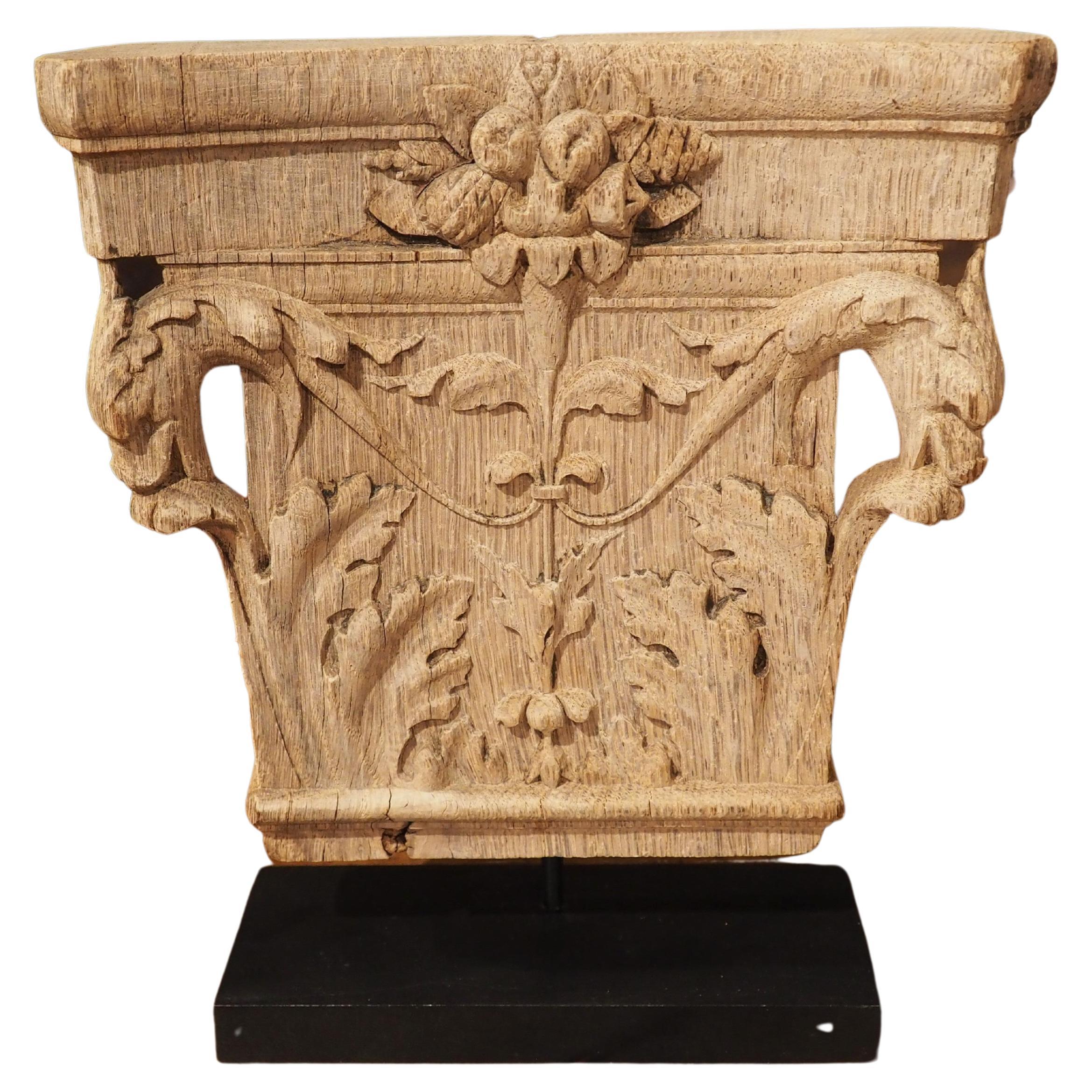 Antique Carved French Oak Capital on Stand, Dated 1841