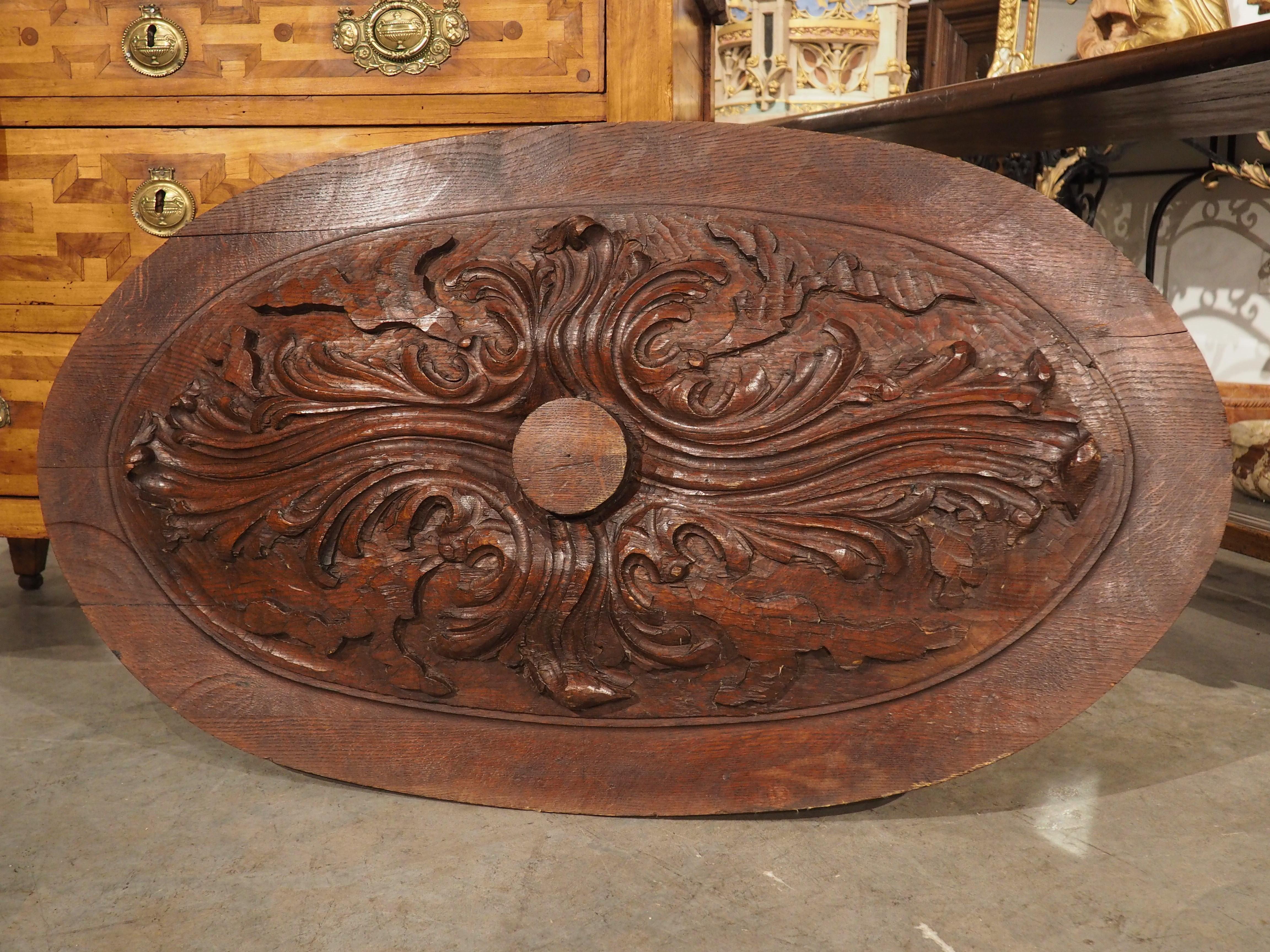 Plaque de plafond antique en chêne français sculpté, vers 1870 7