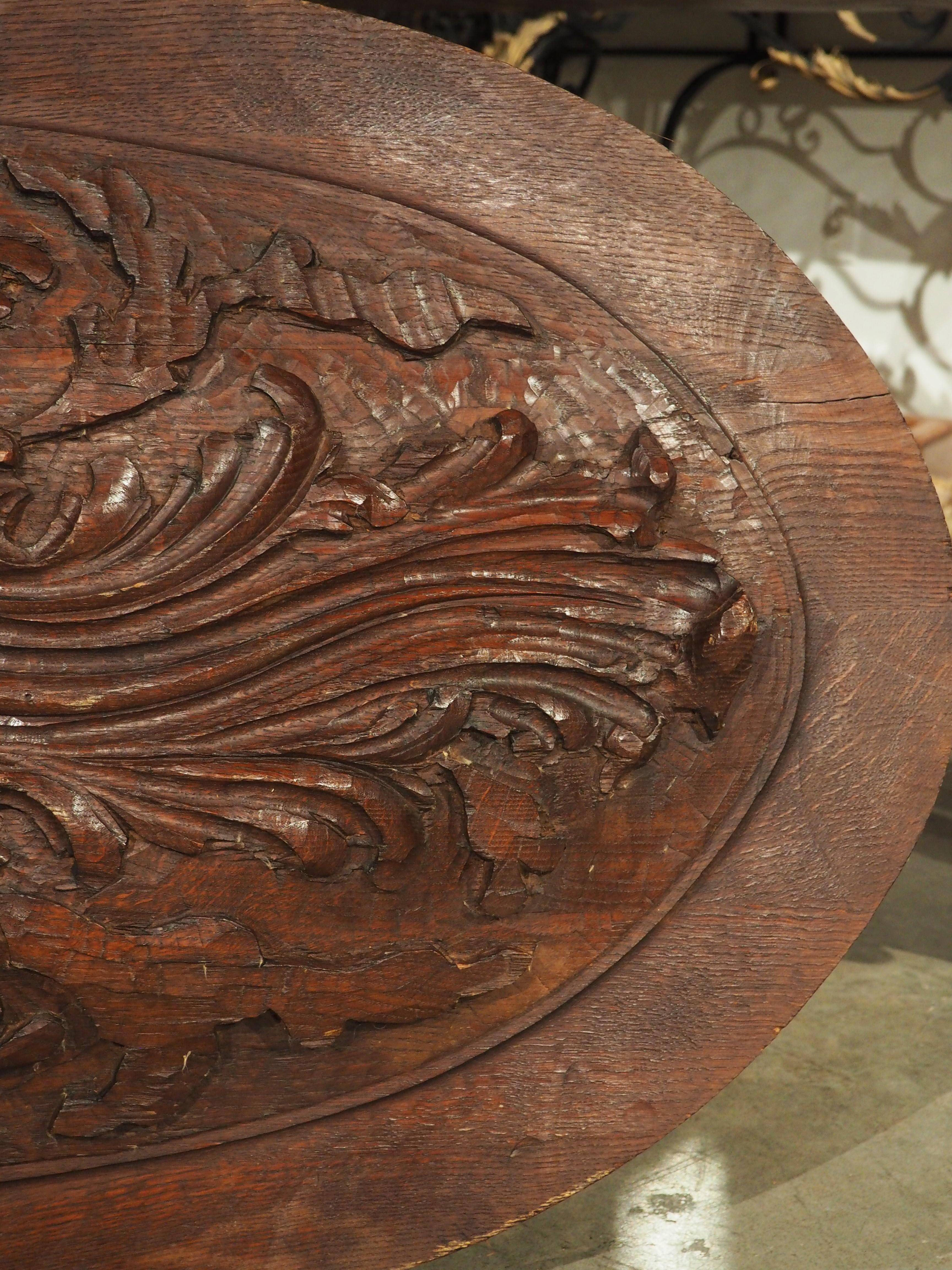 Plaque de plafond antique en chêne français sculpté, vers 1870 2