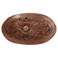 Antique Carved French Oak Ceiling Medallion Plaque, Circa 1870