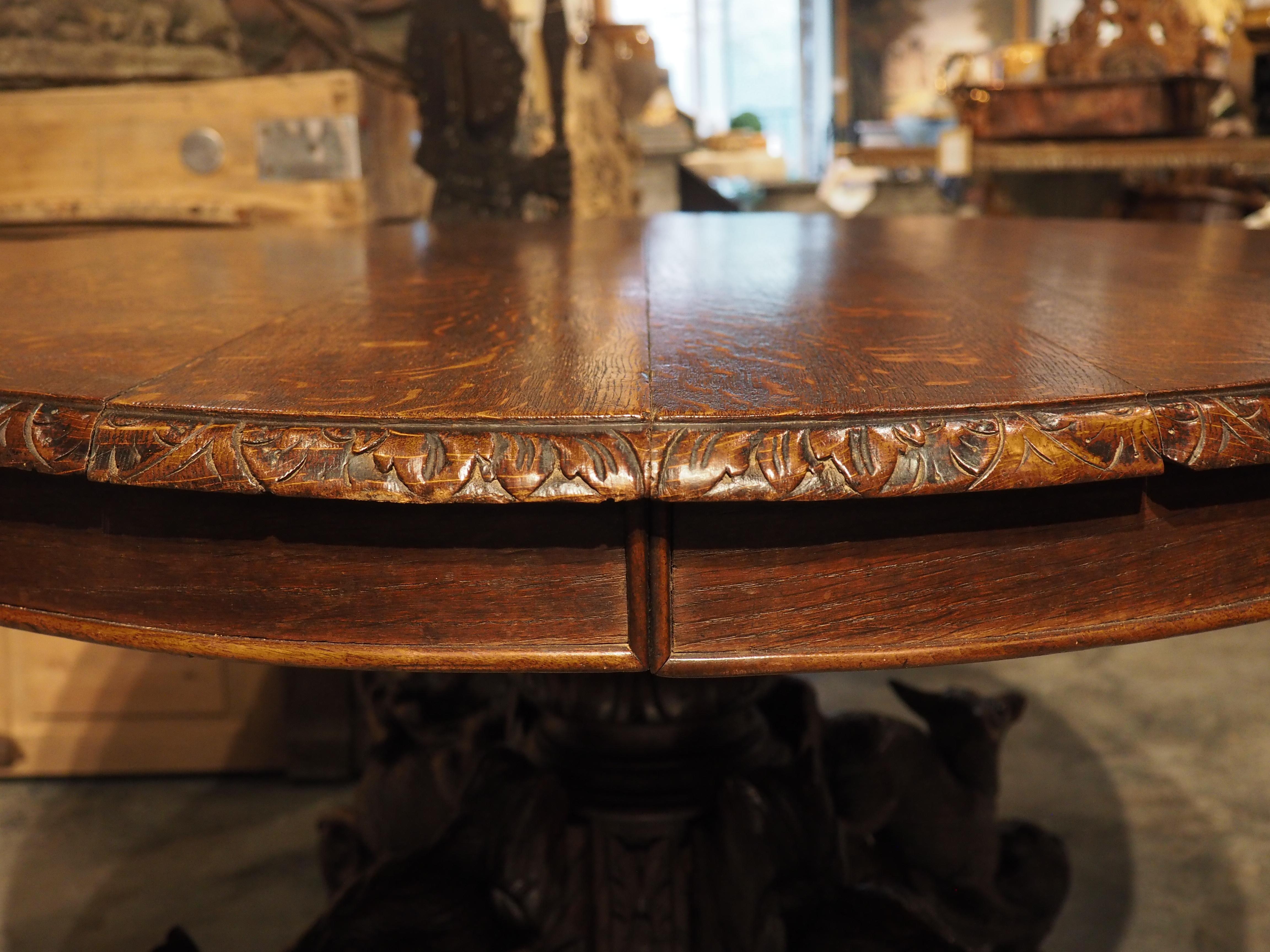 Antique Carved French Oak Oval Hunt Table with Boar, Dog, Fox, and Stag, c 1890 For Sale 3