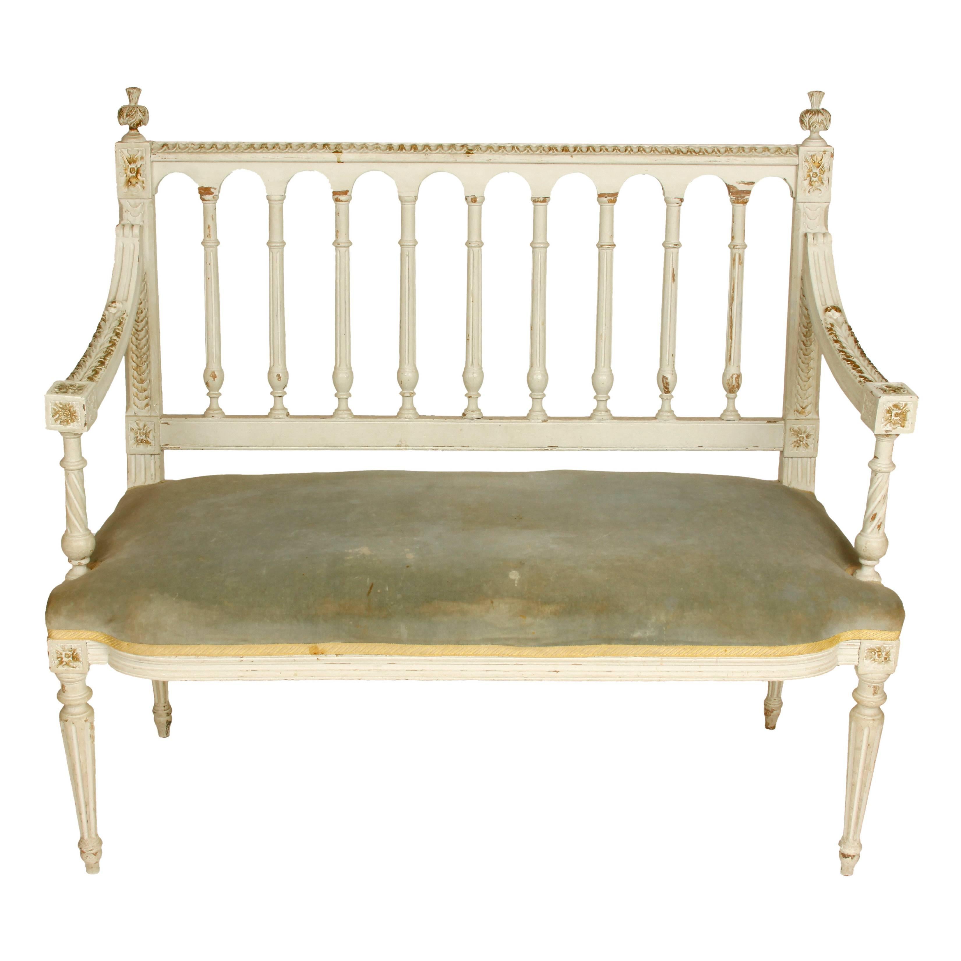 Antique Carved French Painted Settee, circa 1910