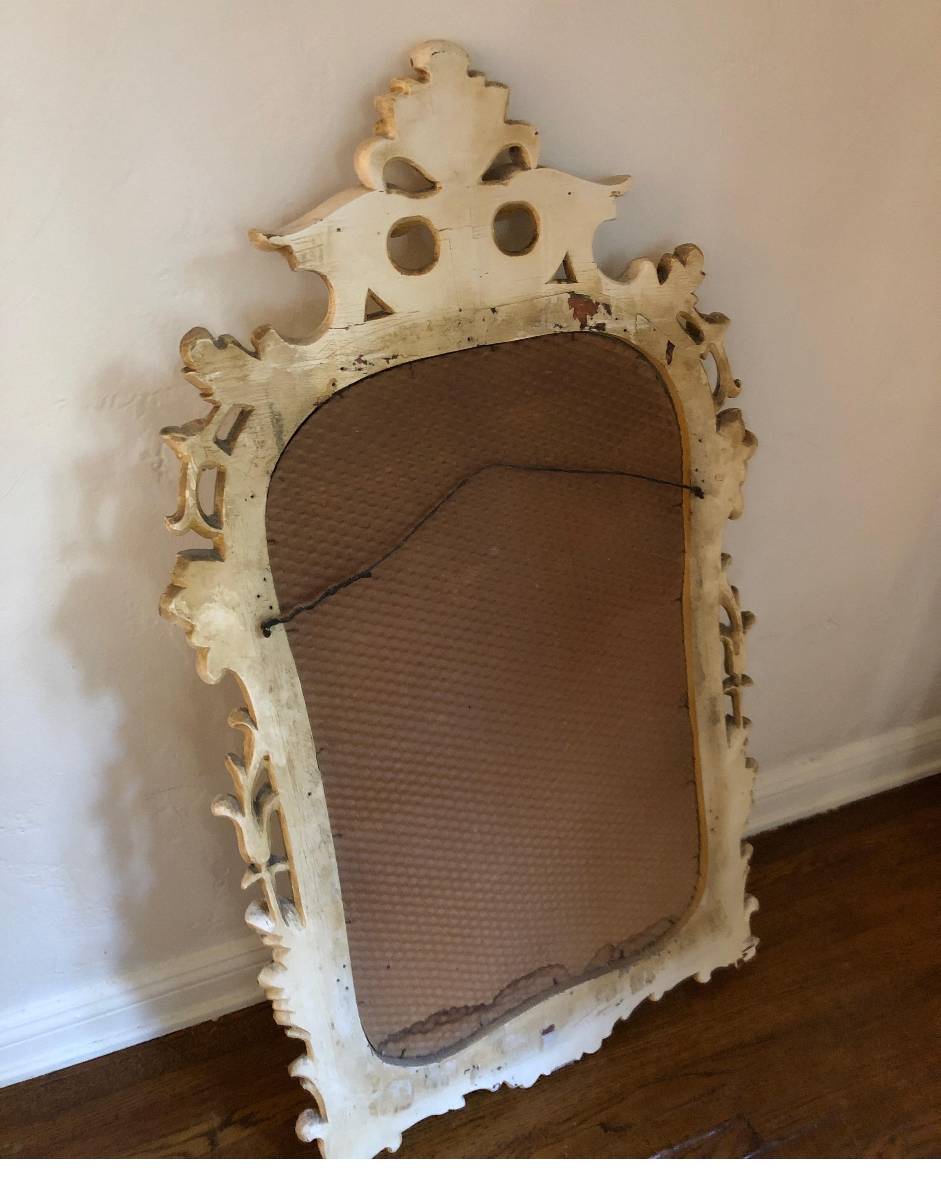 Antique Carved French Rococo Enameld and Gilt Ivory Mirror 5