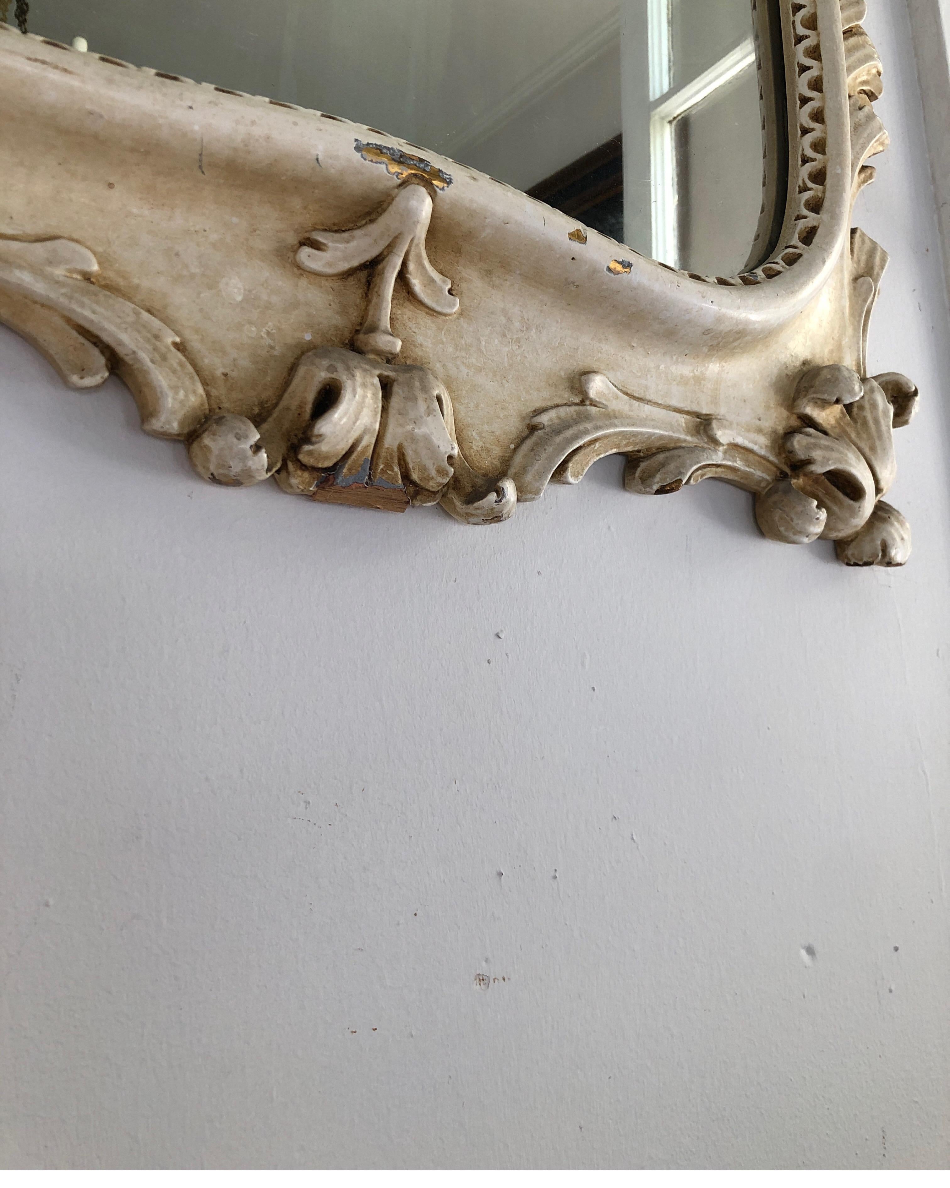 Antique Carved French Rococo Enameld and Gilt Ivory Mirror 9