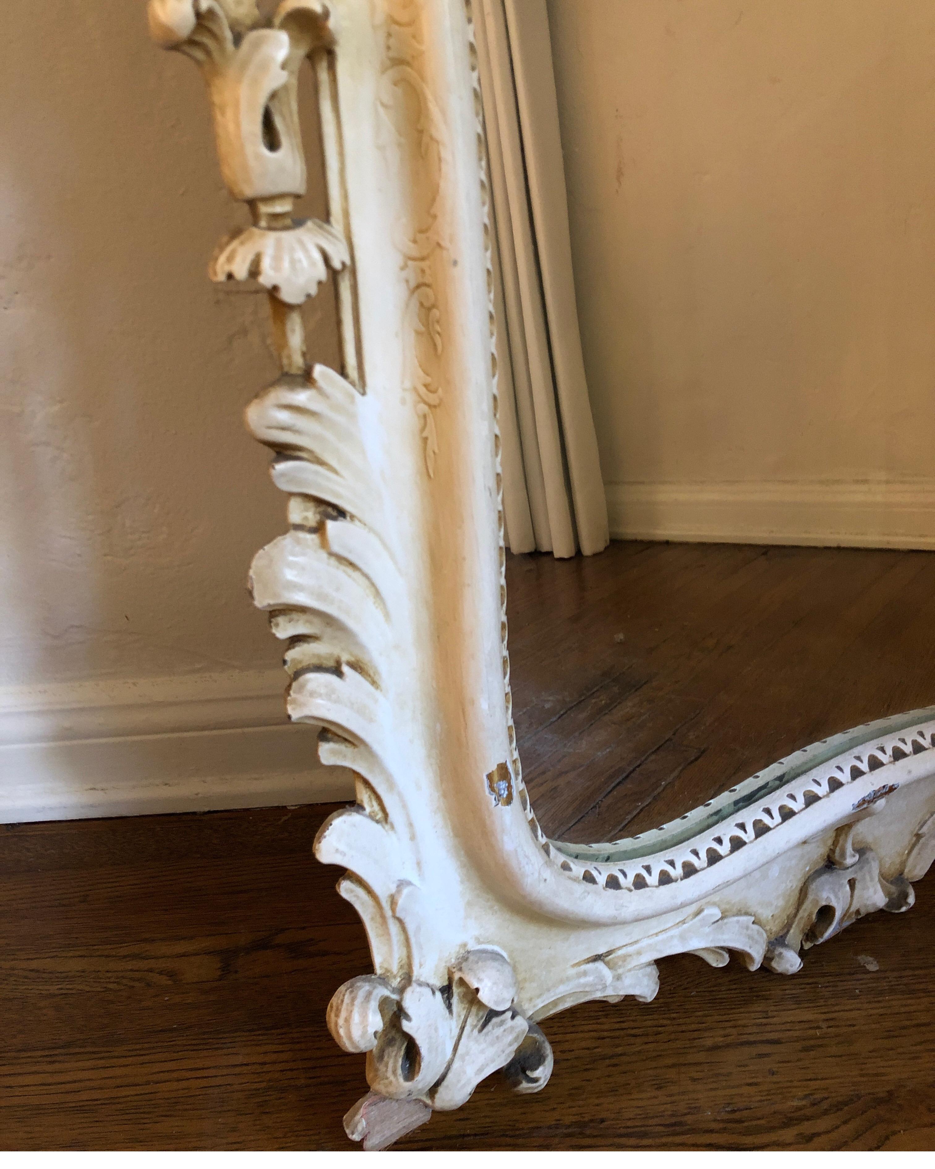 Antique Carved French Rococo Enameld and Gilt Ivory Mirror In Good Condition In Los Angeles, CA