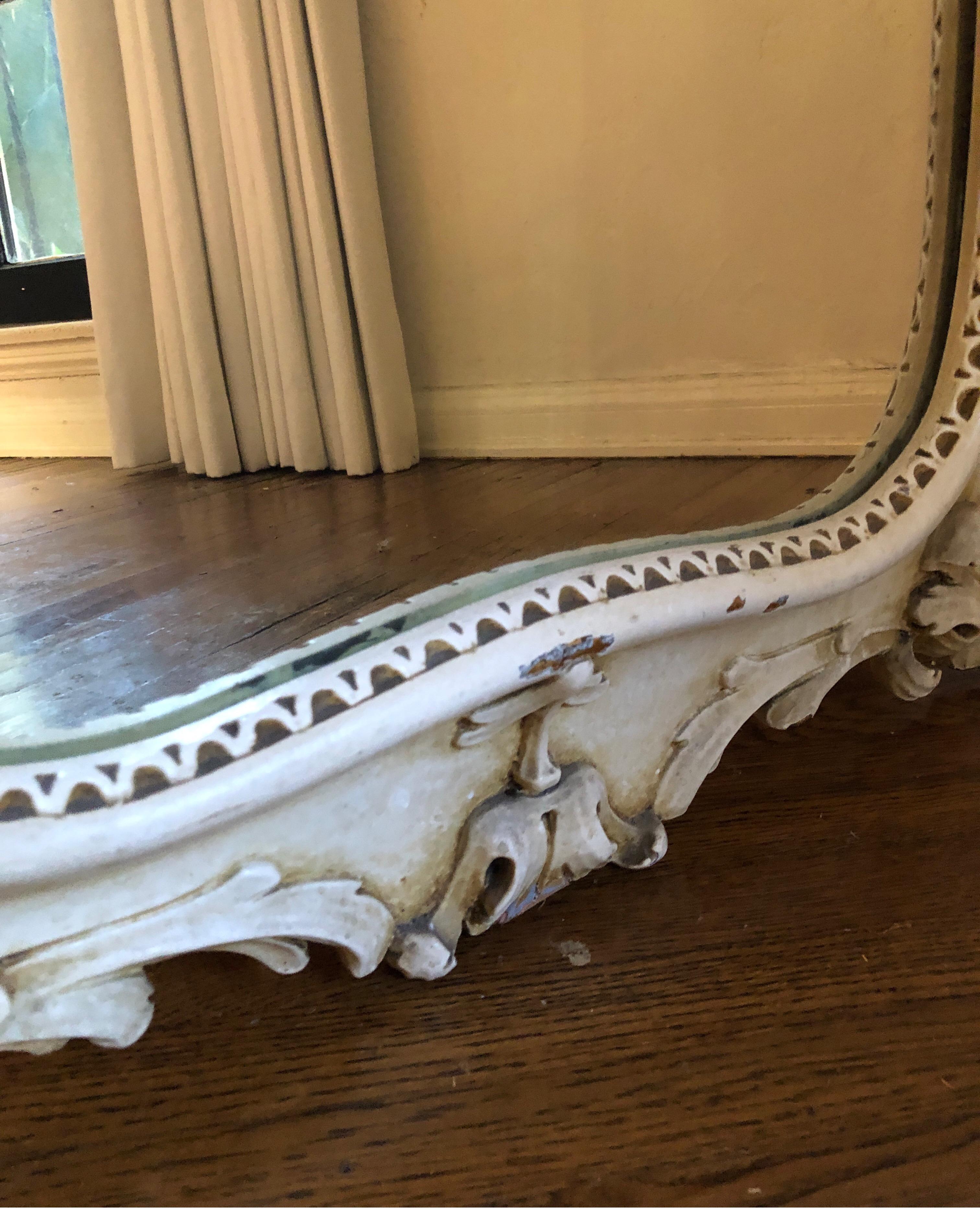 19th Century Antique Carved French Rococo Enameld and Gilt Ivory Mirror