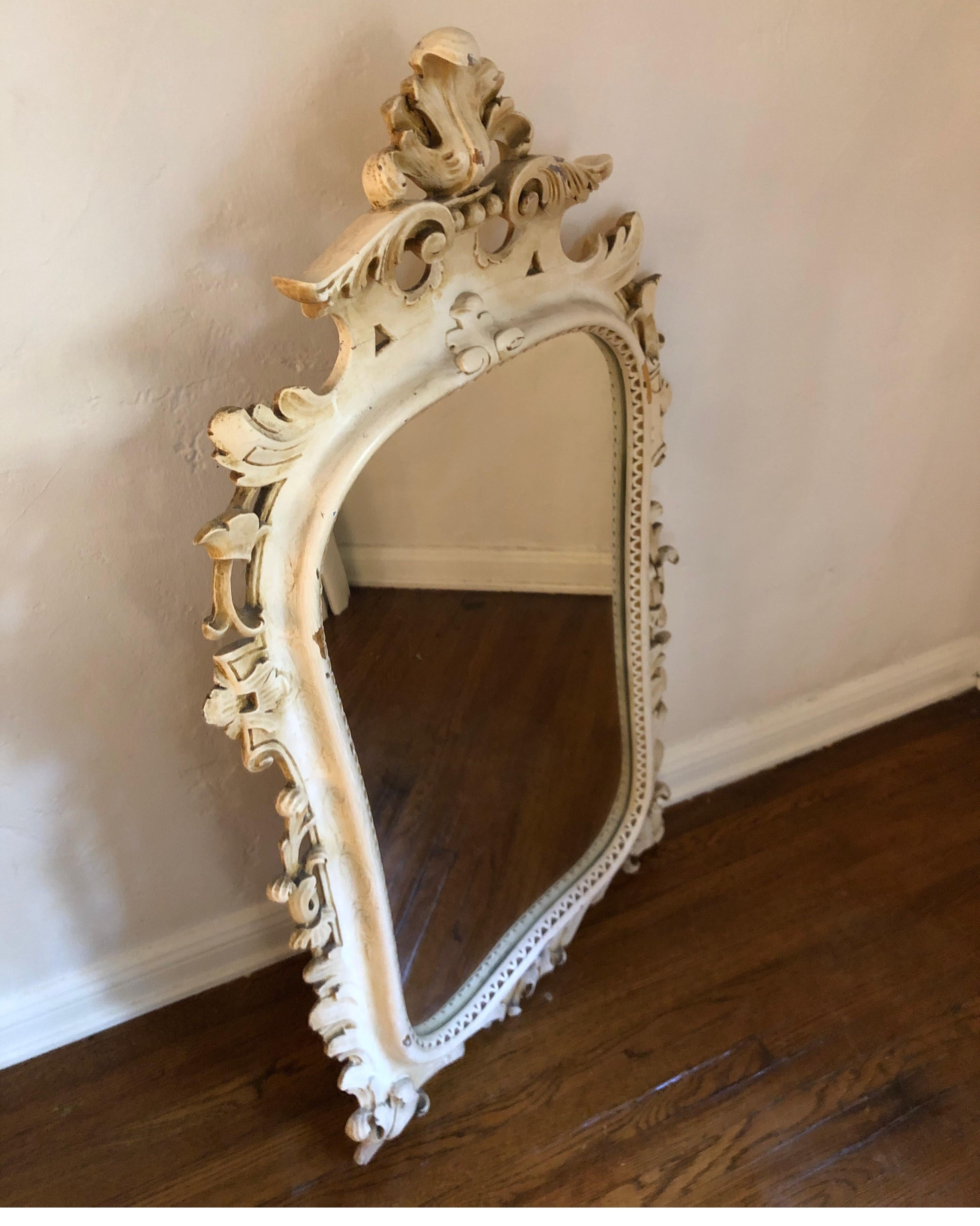 Antique Carved French Rococo Enameld and Gilt Ivory Mirror 4