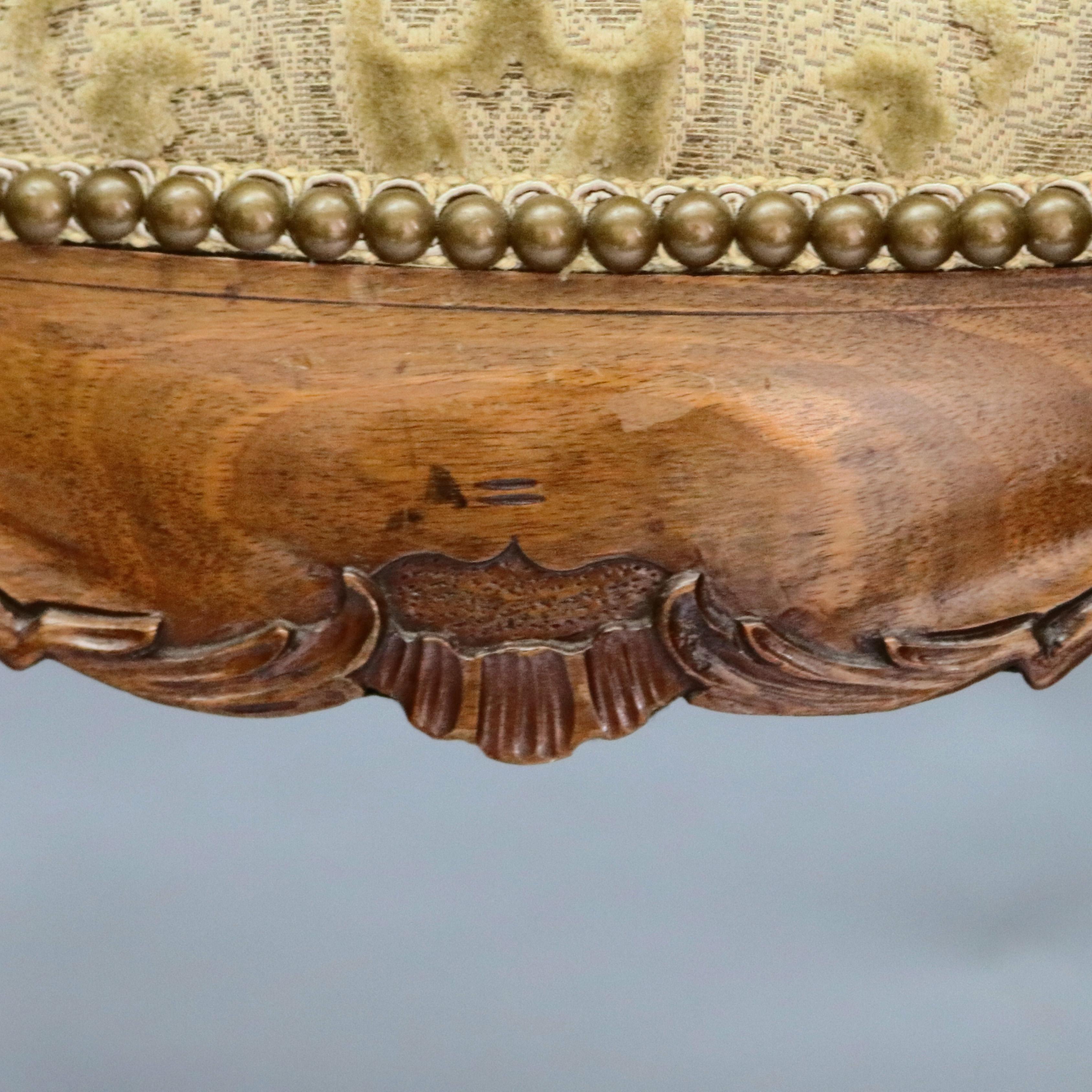 Renaissance Revival Antique Carved Fruitwood French Renaissance Style Upholstered Bench, circa 1900