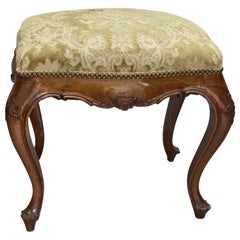 Antique Carved Fruitwood French Renaissance Style Upholstered Bench, circa 1900