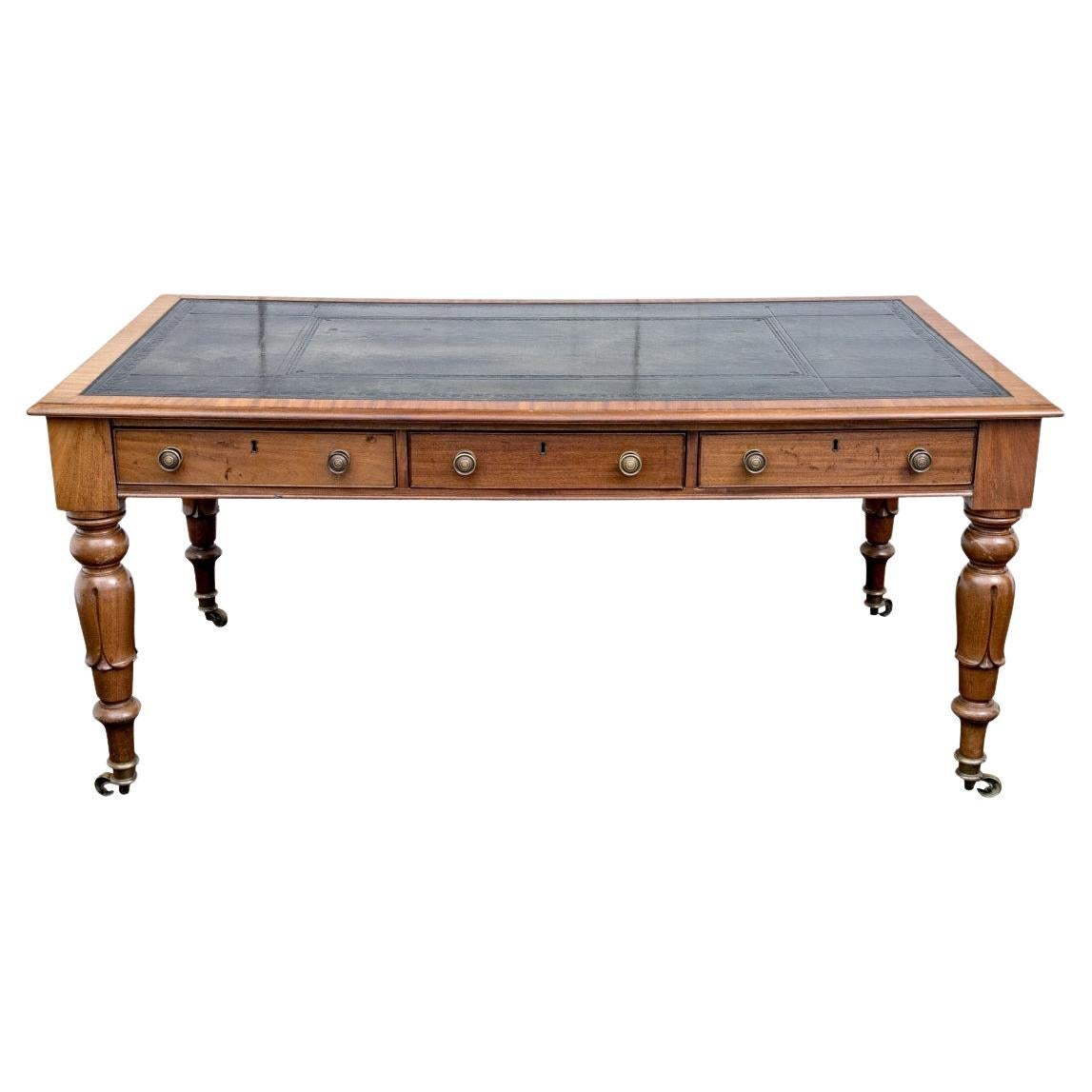 Antique Carved Fruitwood Leather Top Desk