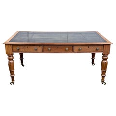 Antique Carved Fruitwood Leather Top Desk