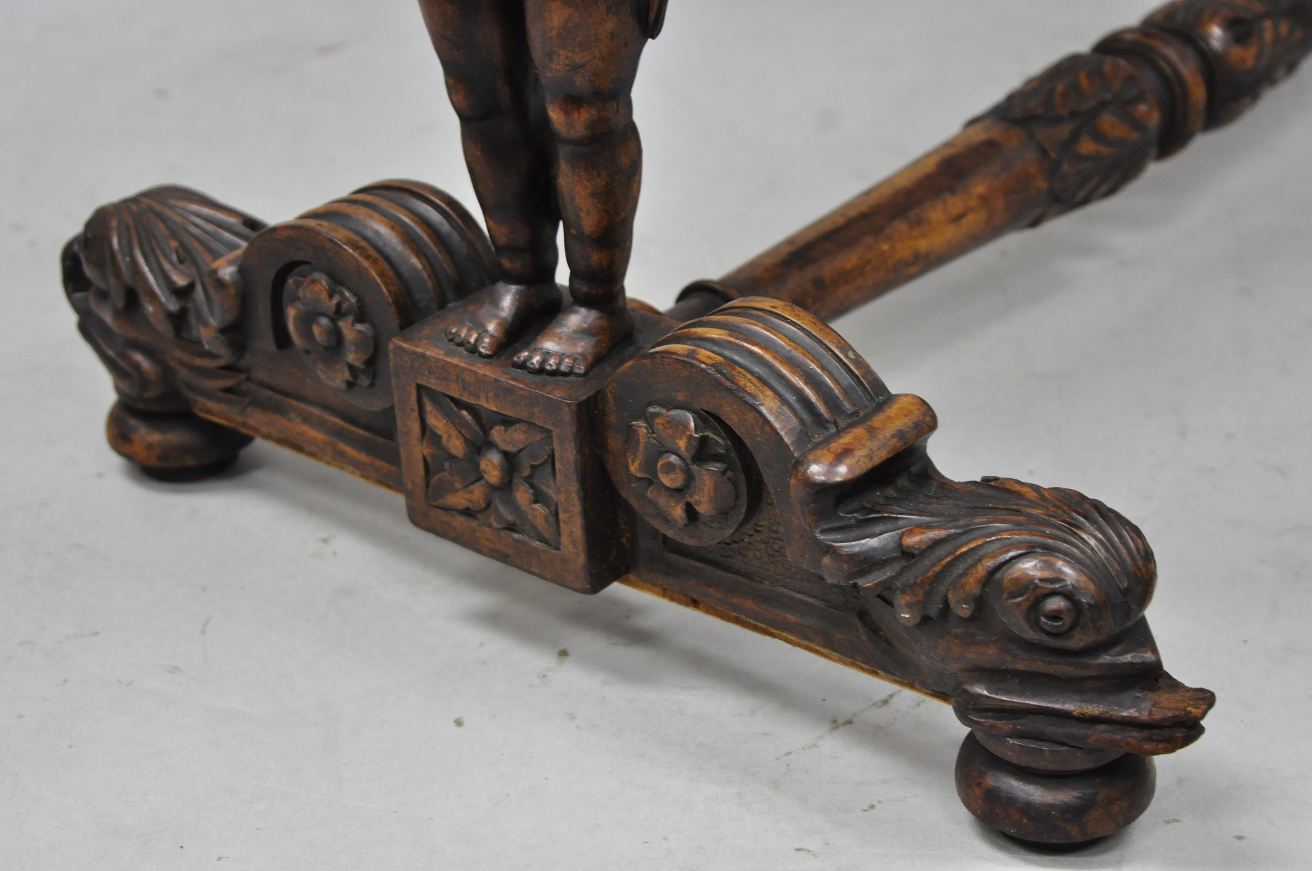 Antique Carved Full Cherub Putti Figural Italian Renaissance Side Table 4