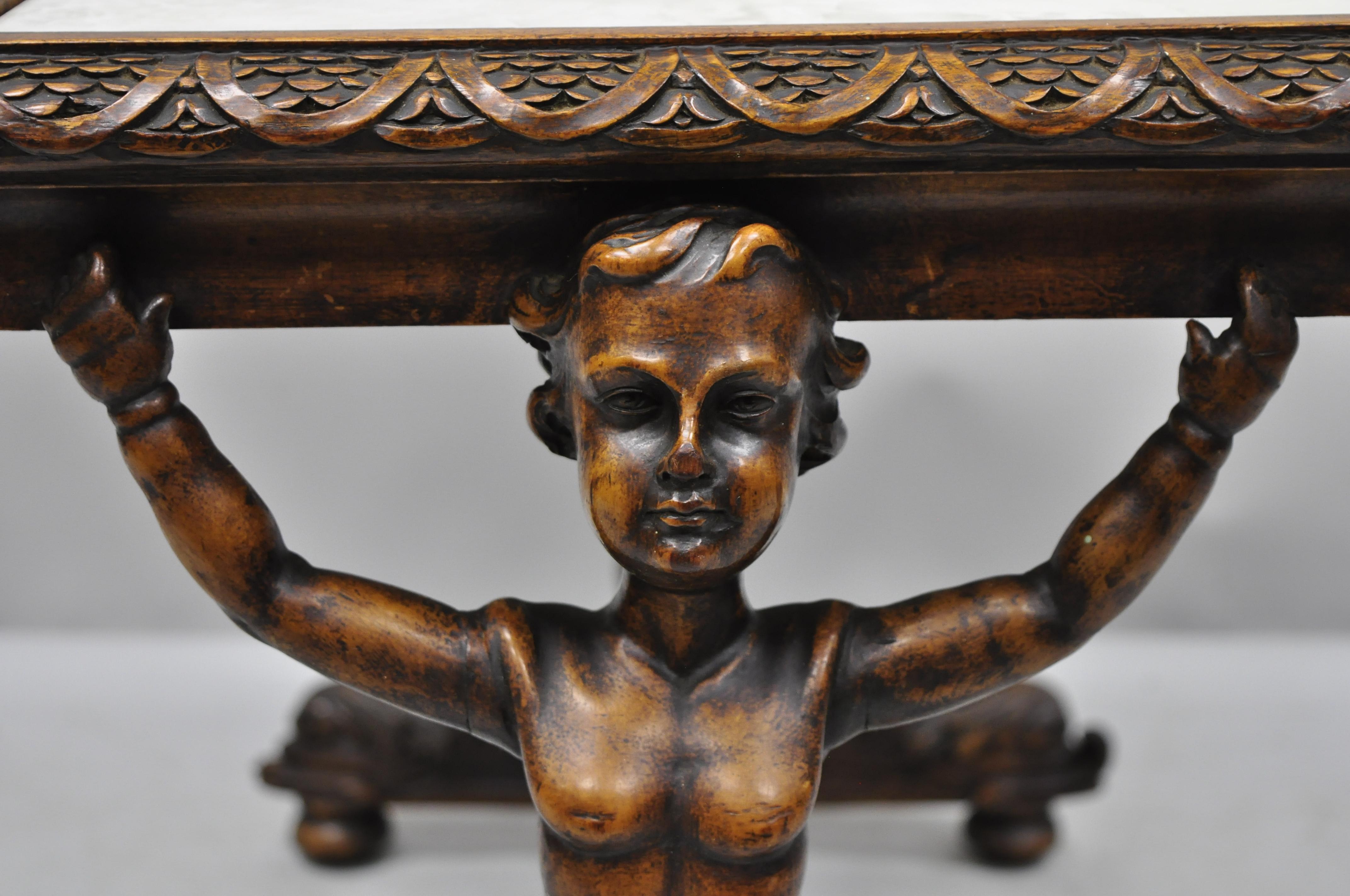 Antique Carved Full Cherub Putti Figural Italian Renaissance Side Table 6