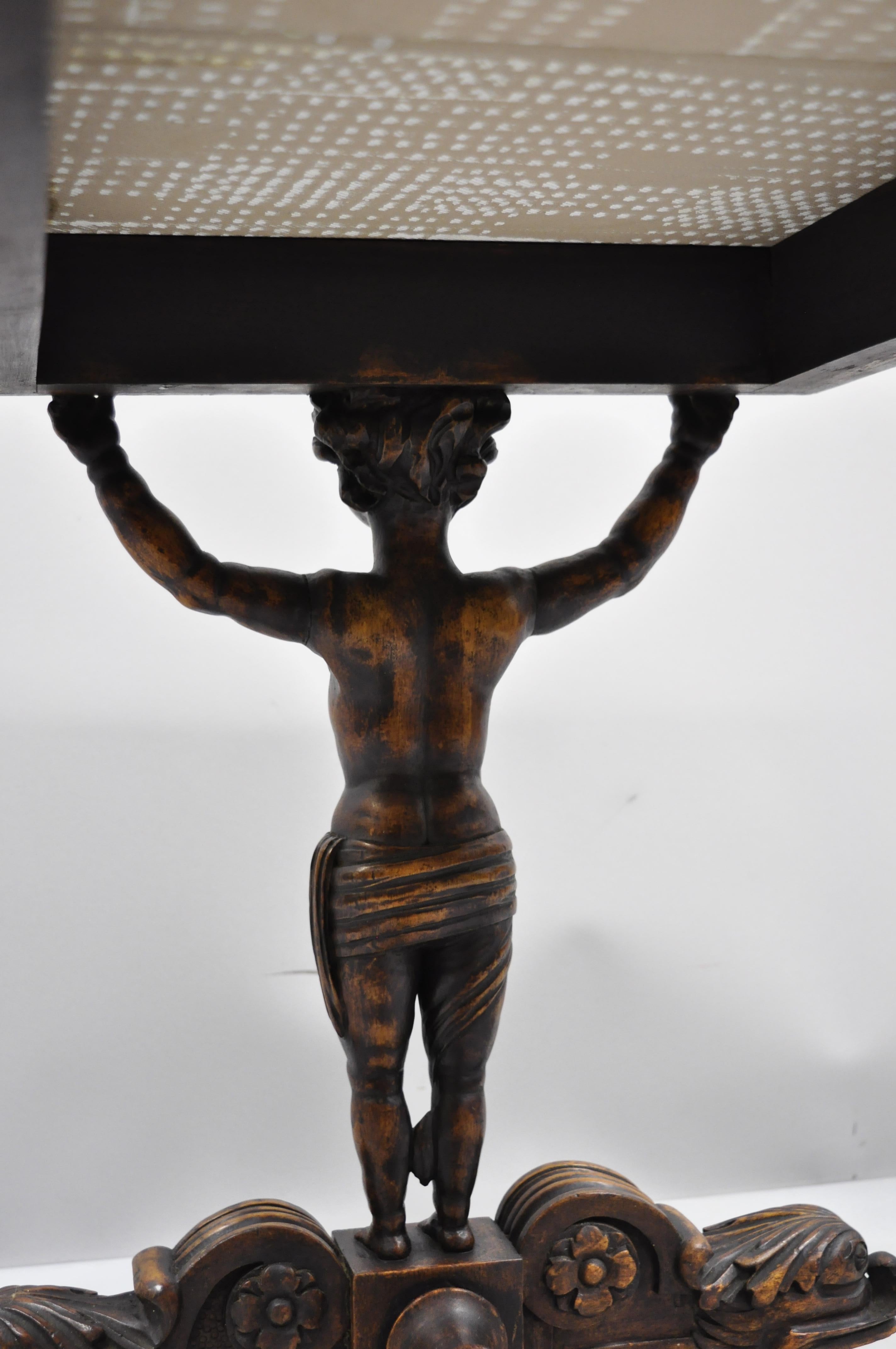 Walnut Antique Carved Full Cherub Putti Figural Italian Renaissance Side Table