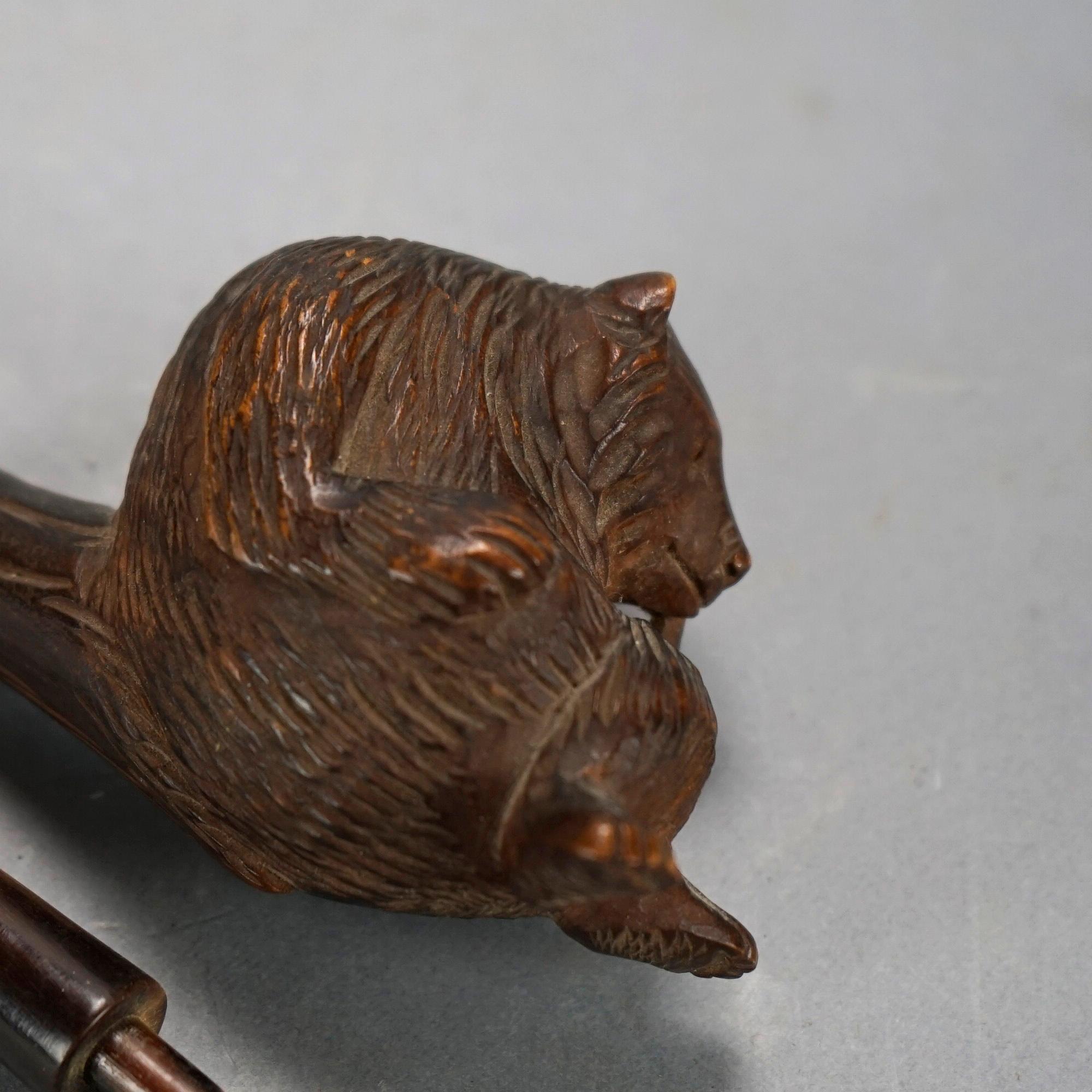 Wood Antique Carved German Black Forest Figural Bear Tobacco Pipe, Circa 1920