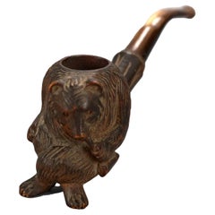 Antique Carved German Black Forest Figural Bear Tobacco Pipe, Circa 1920
