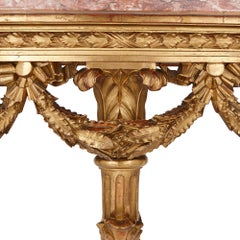 Antique Carved Giltwood and Pink Marble Console Table by Linke